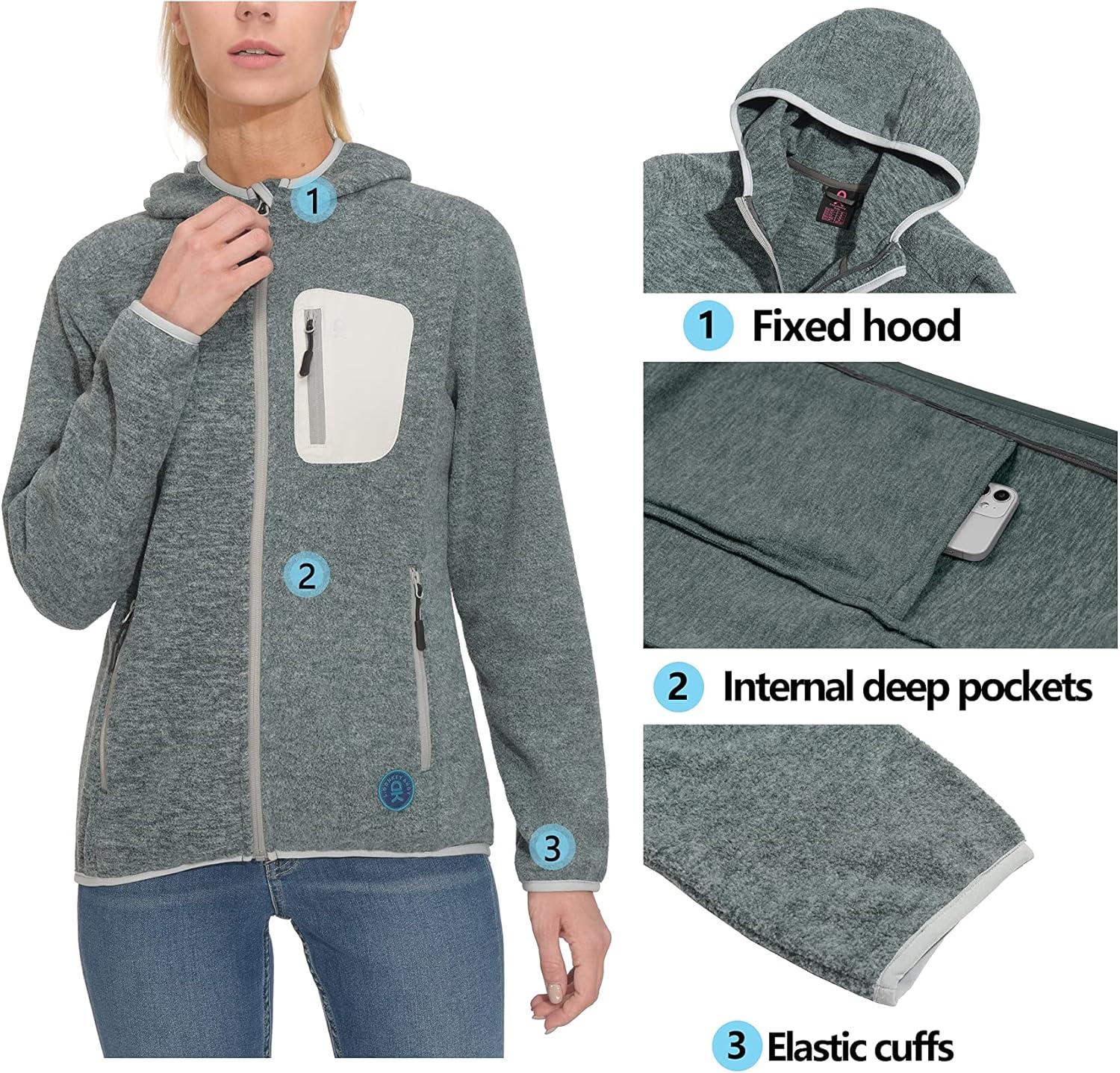 imageLittle Donkey Andy Womens Lightweight Warm Polar Fleece Running Jacket Hooded FullZip Thermal Coat Hiking Travel CasualGreen Heather
