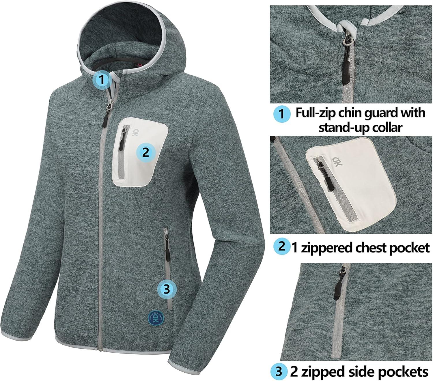imageLittle Donkey Andy Womens Lightweight Warm Polar Fleece Running Jacket Hooded FullZip Thermal Coat Hiking Travel CasualGreen Heather