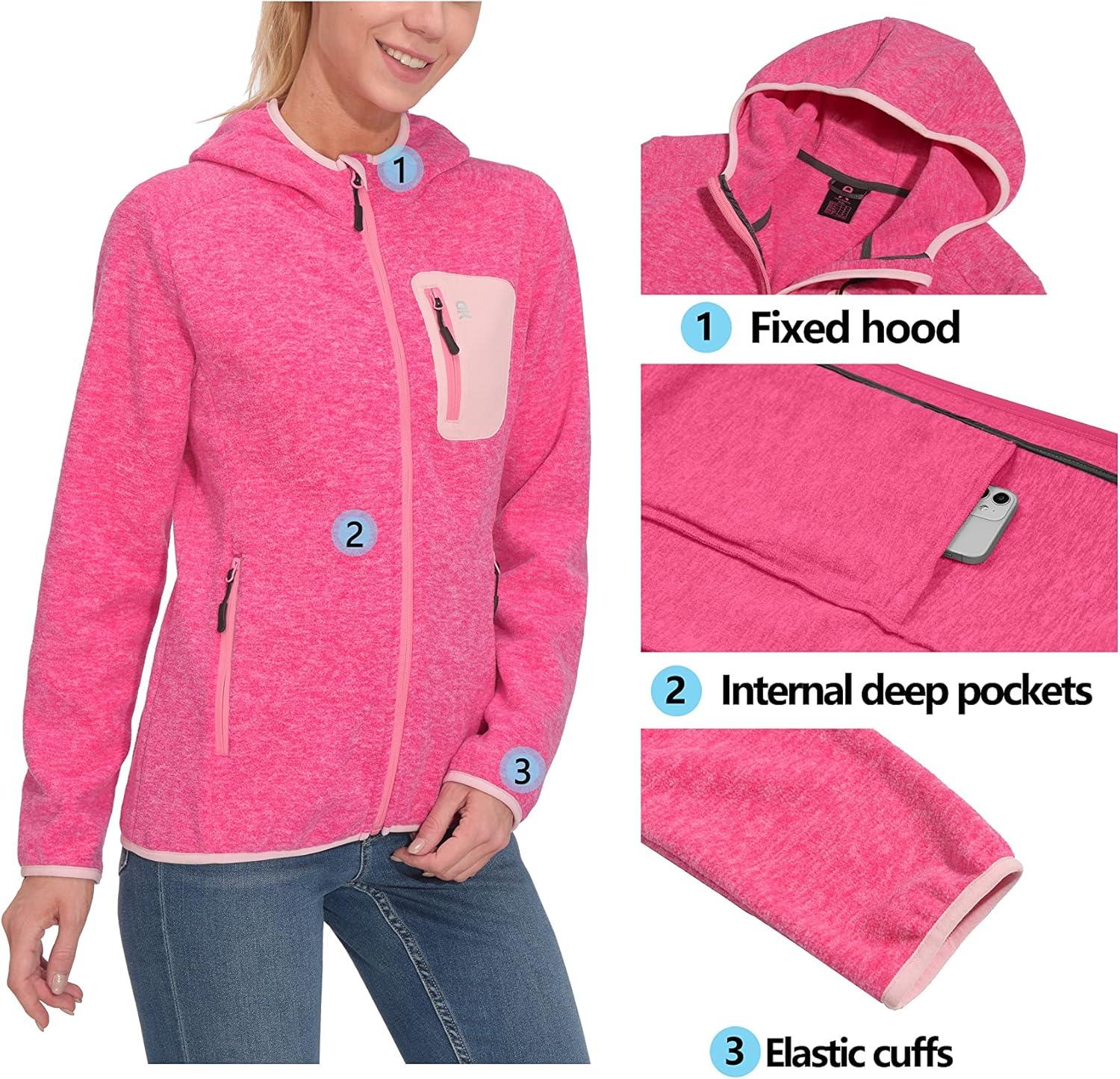 imageLittle Donkey Andy Womens Lightweight Warm Polar Fleece Running Jacket Hooded FullZip Thermal Coat Hiking Travel CasualRose Heather