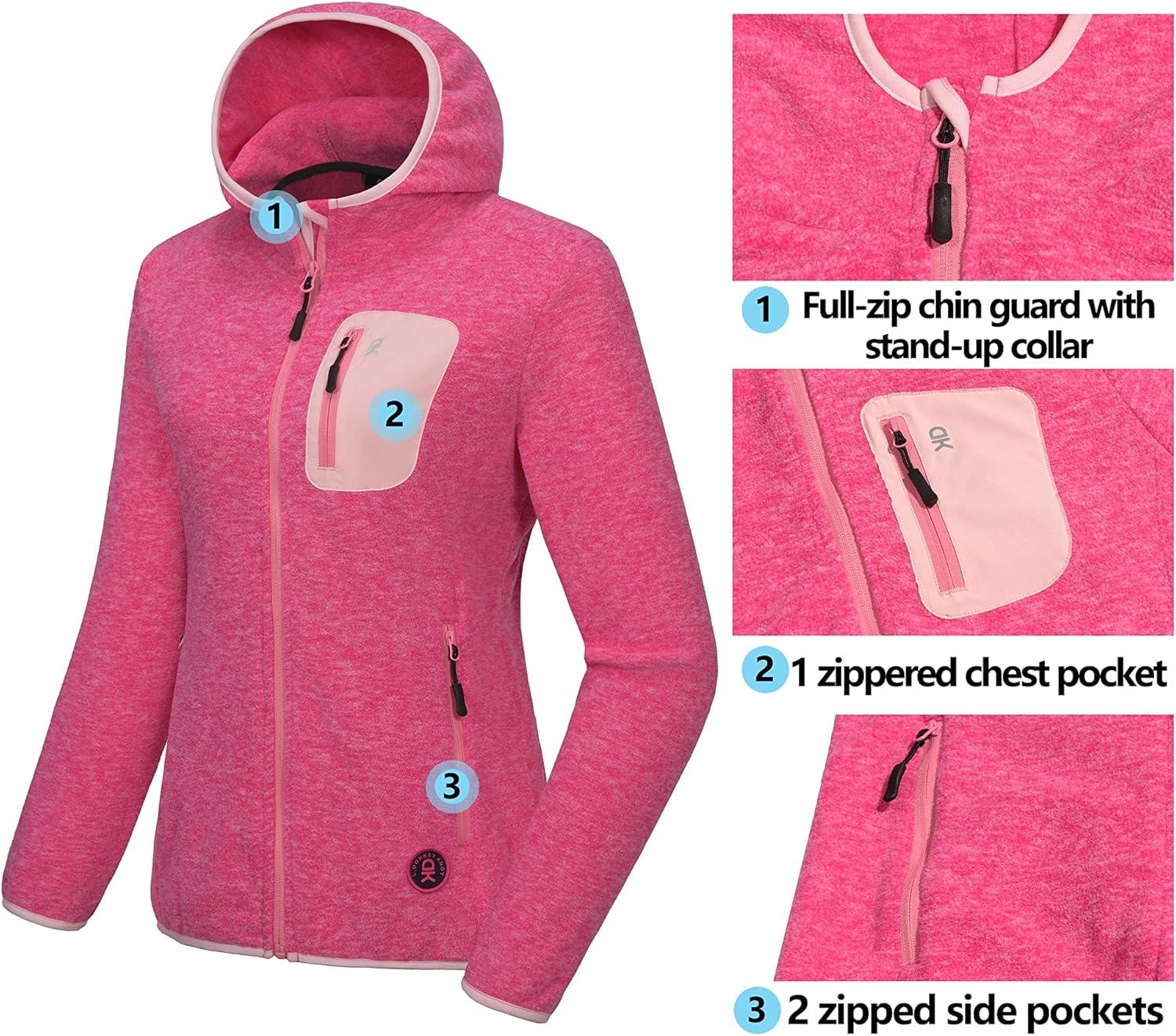 imageLittle Donkey Andy Womens Lightweight Warm Polar Fleece Running Jacket Hooded FullZip Thermal Coat Hiking Travel CasualRose Heather