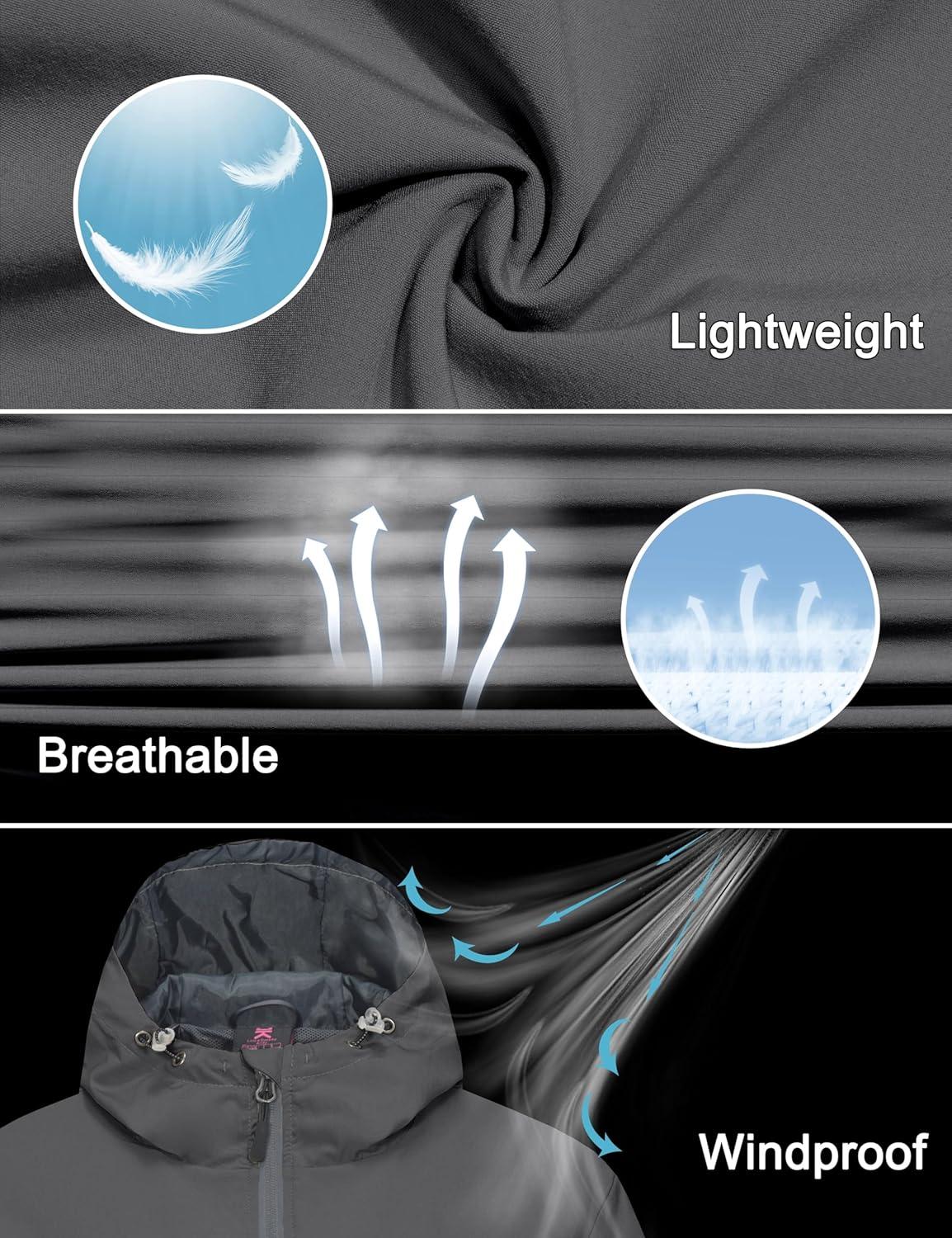 imageLittle Donkey Andy Womens Lightweight Windbreaker Jacket Breathable Windproof Jacket Hiking Running Golf UPF50A2grey