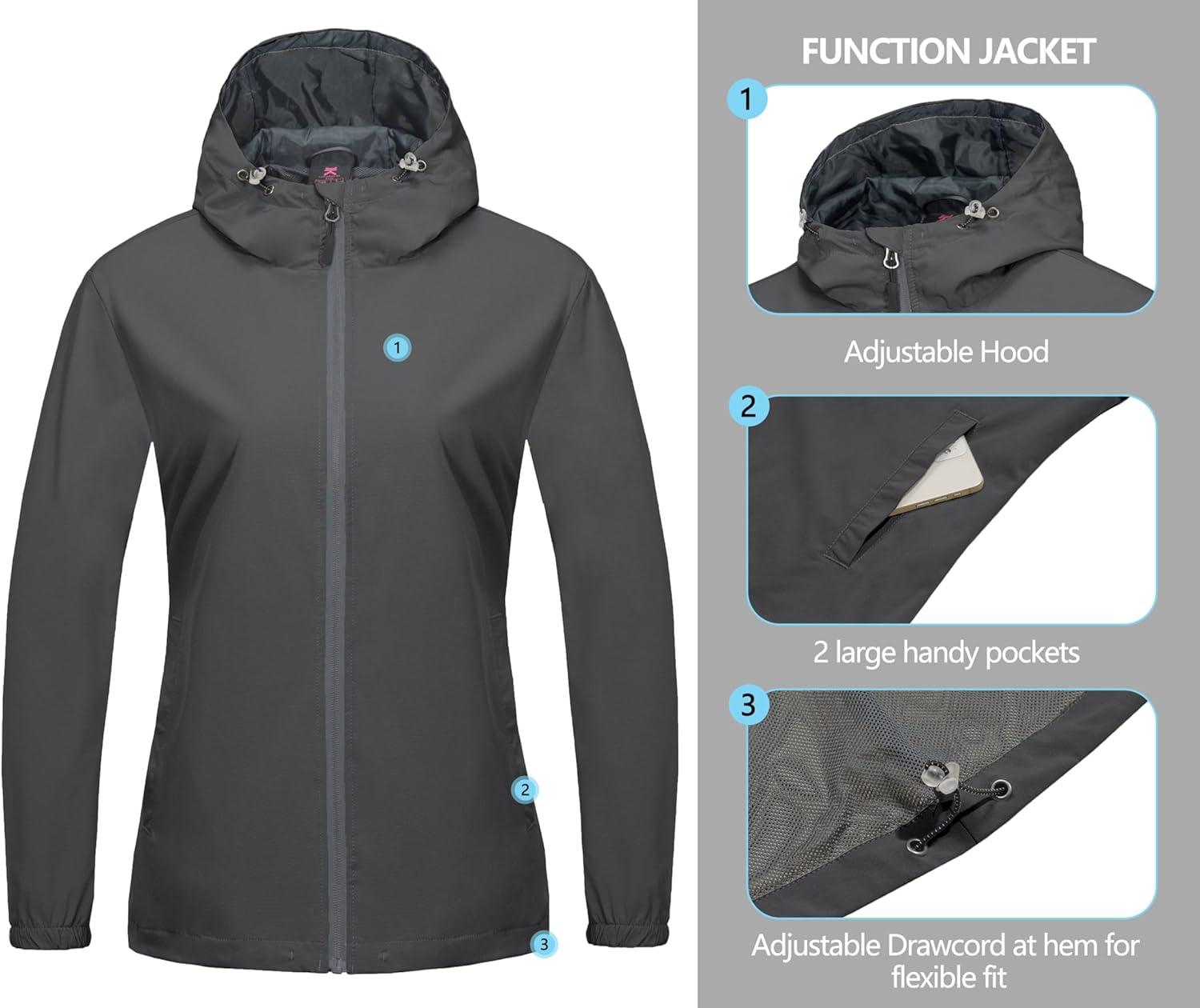 imageLittle Donkey Andy Womens Lightweight Windbreaker Jacket Breathable Windproof Jacket Hiking Running Golf UPF50A2grey