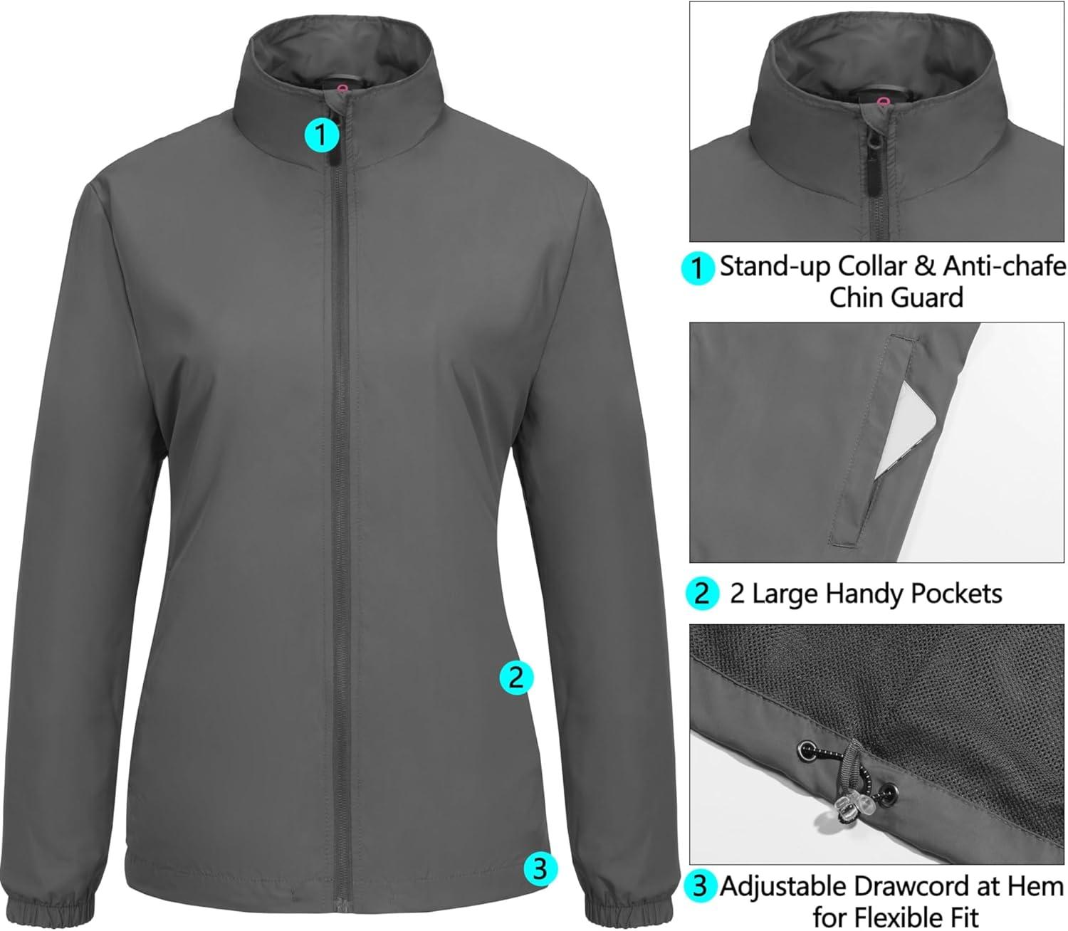imageLittle Donkey Andy Womens Lightweight Windbreaker Jacket Breathable Windproof Jacket Hiking Running Golf UPF50B2grey