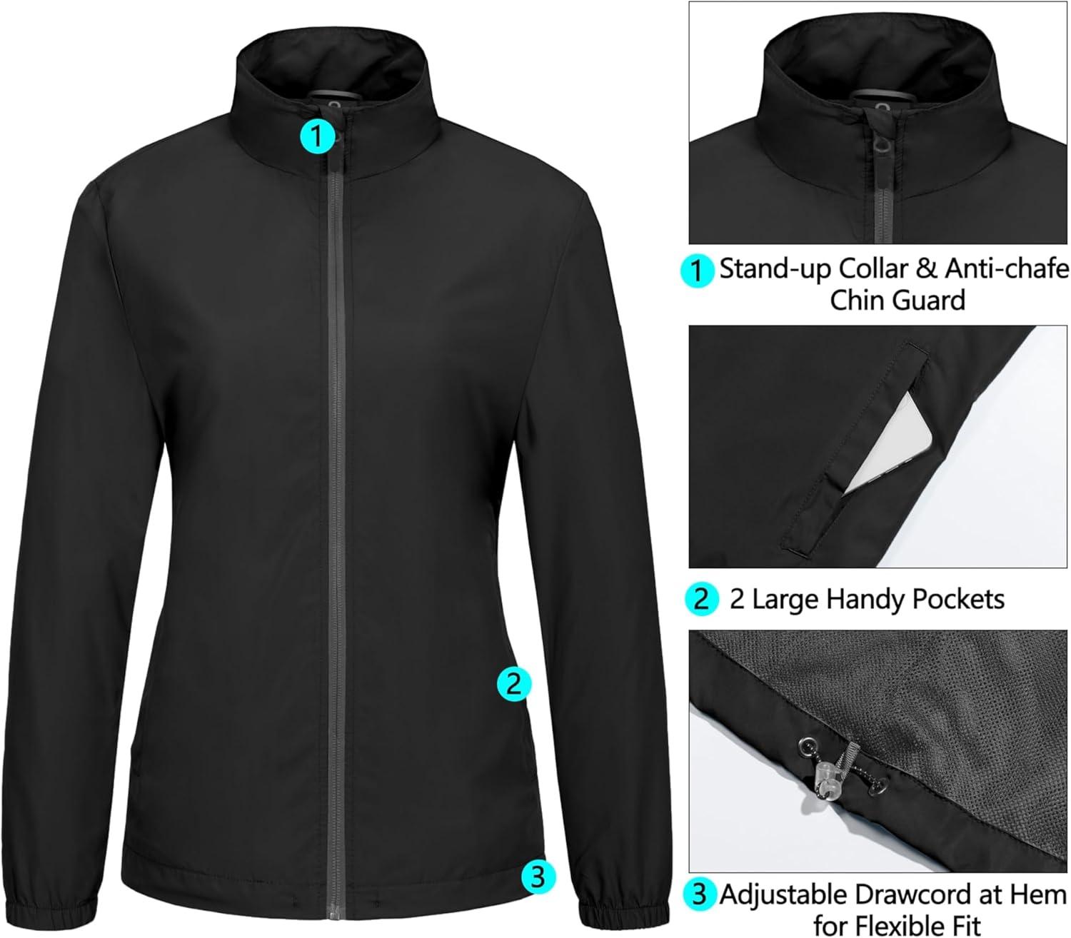 imageLittle Donkey Andy Womens Lightweight Windbreaker Jacket Breathable Windproof Jacket Hiking Running Golf UPF50B6charcoal Ash