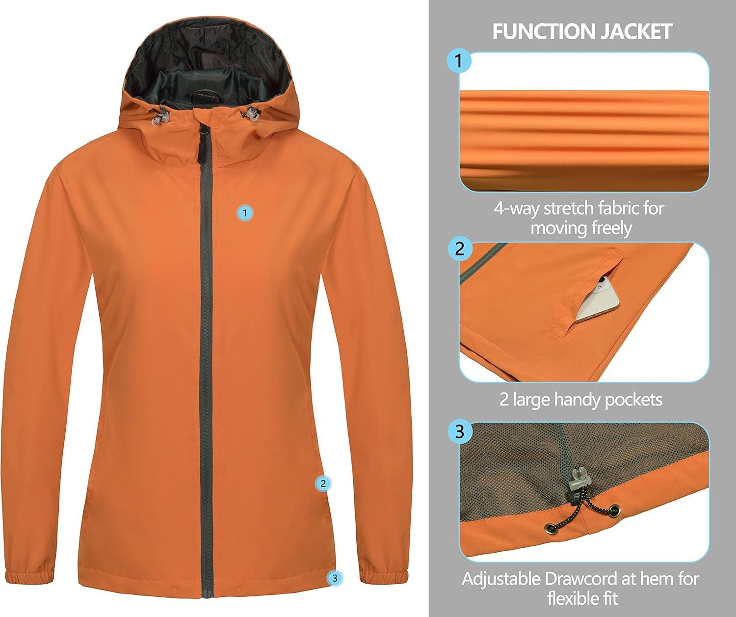 imageLittle Donkey Andy Womens Lightweight Windbreaker Jacket Breathable Windproof Jacket Hiking Running Golf UPF50Orange