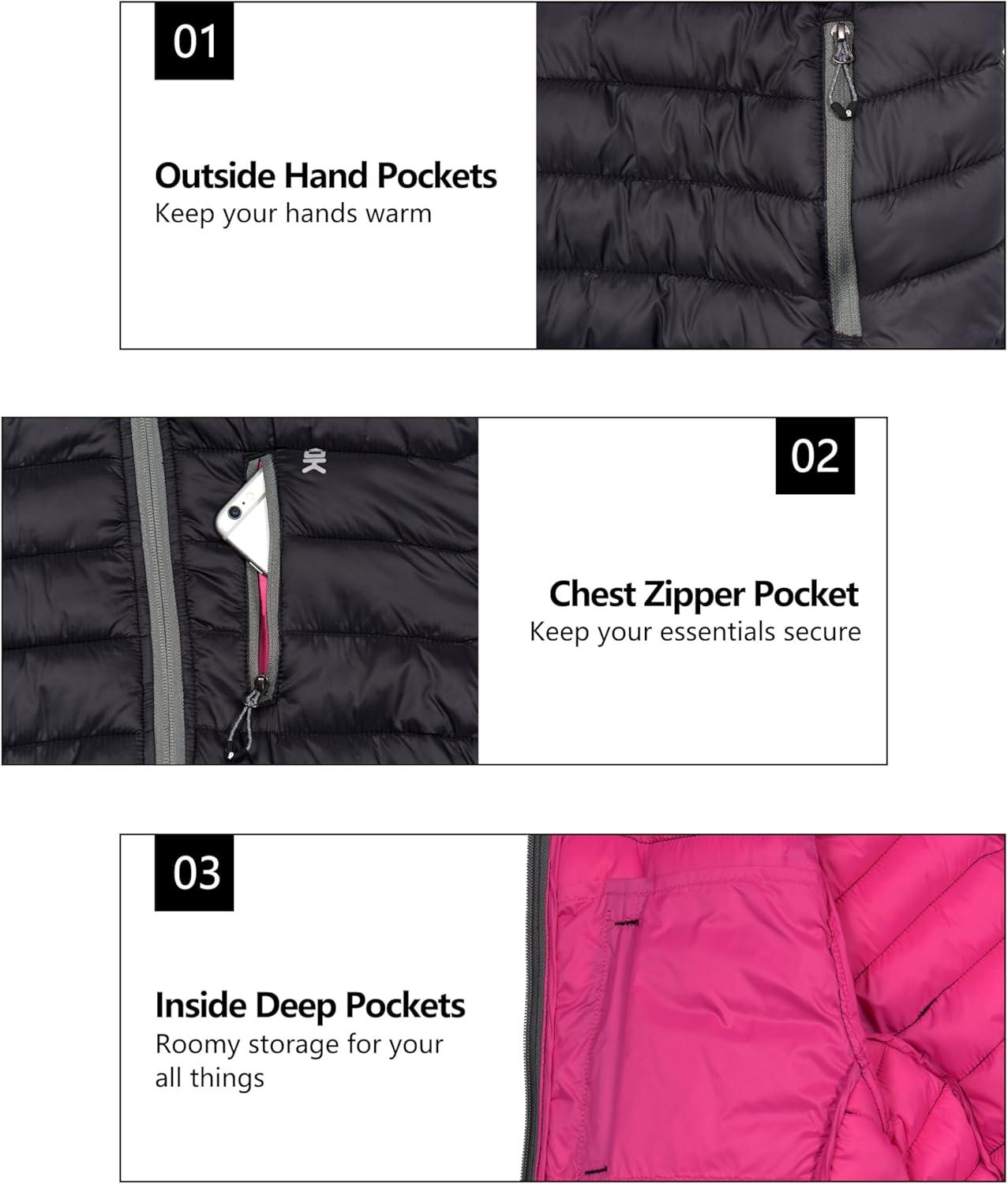 imageLittle Donkey Andy Womens Packable Lightweight Puffer Jacket Hooded Windproof Winter Coat with Recycled Insulation Black XL