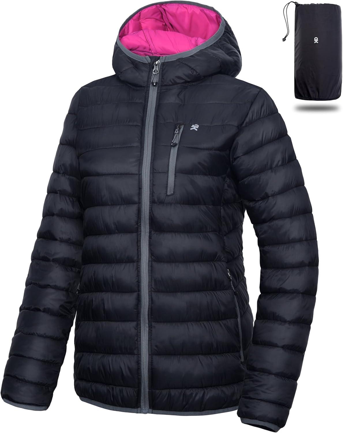 imageLittle Donkey Andy Womens Packable Lightweight Puffer Jacket Hooded Windproof Winter Coat with Recycled Insulation Black XL