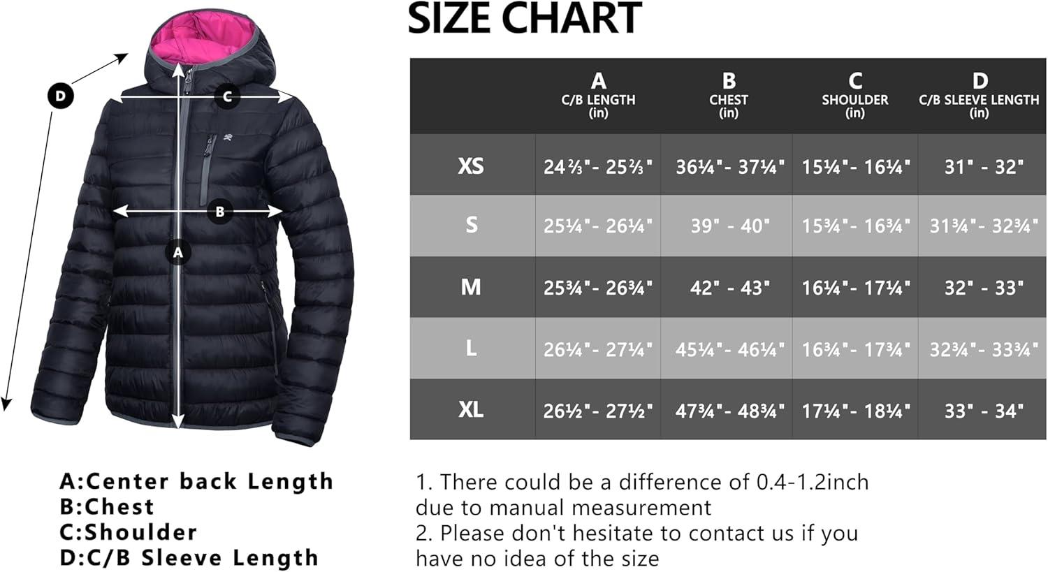 imageLittle Donkey Andy Womens Packable Lightweight Puffer Jacket Hooded Windproof Winter Coat with Recycled Insulation Black XL