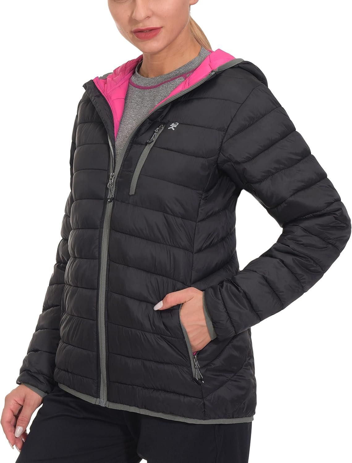 imageLittle Donkey Andy Womens Packable Lightweight Puffer Jacket Hooded Windproof Winter Coat with Recycled Insulation Black XL