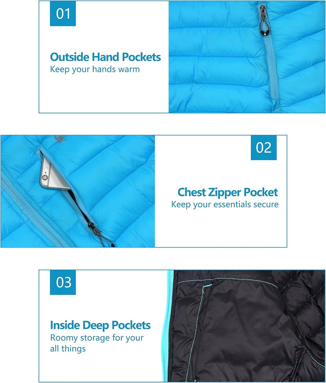 imageLittle Donkey Andy Womens Packable Lightweight Puffer Jacket Hooded Windproof Winter Coat with Recycled InsulationPackable Aqua