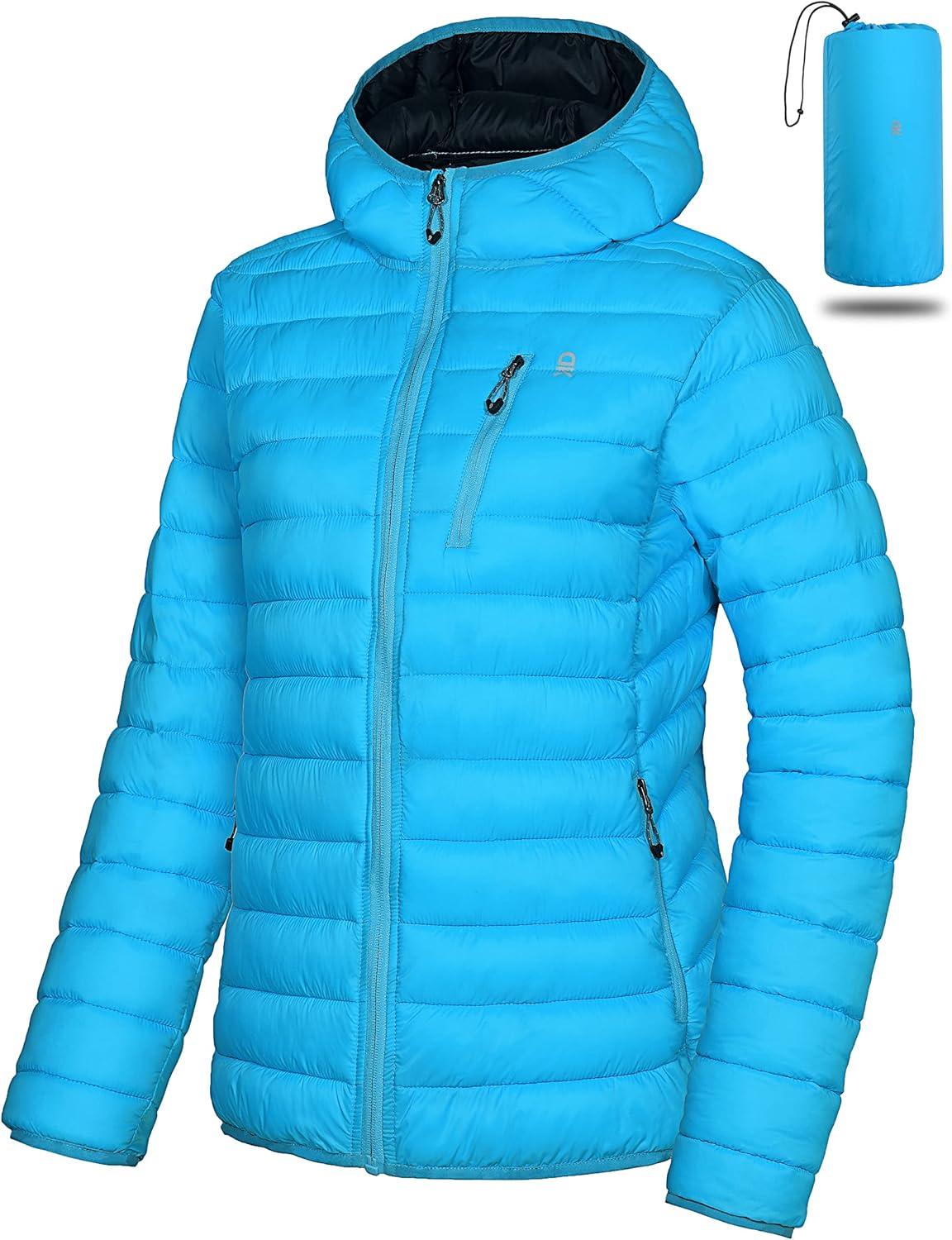imageLittle Donkey Andy Womens Packable Lightweight Puffer Jacket Hooded Windproof Winter Coat with Recycled InsulationPackable Aqua