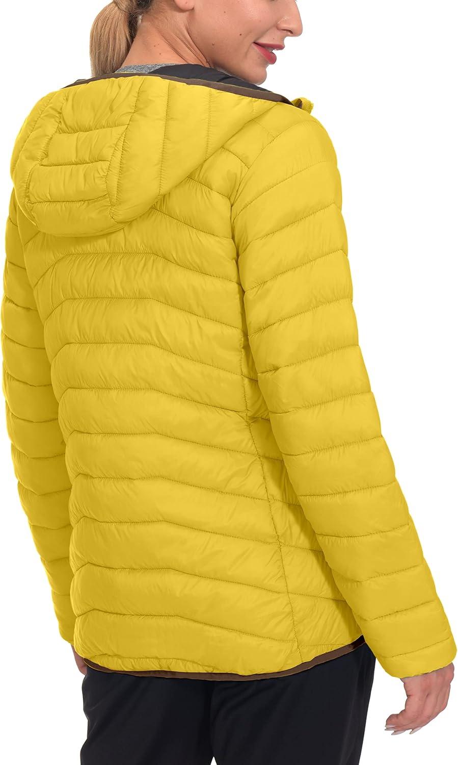imageLittle Donkey Andy Womens Packable Lightweight Puffer Jacket Hooded Windproof Winter Coat with Recycled InsulationPackable Cyber Yellow