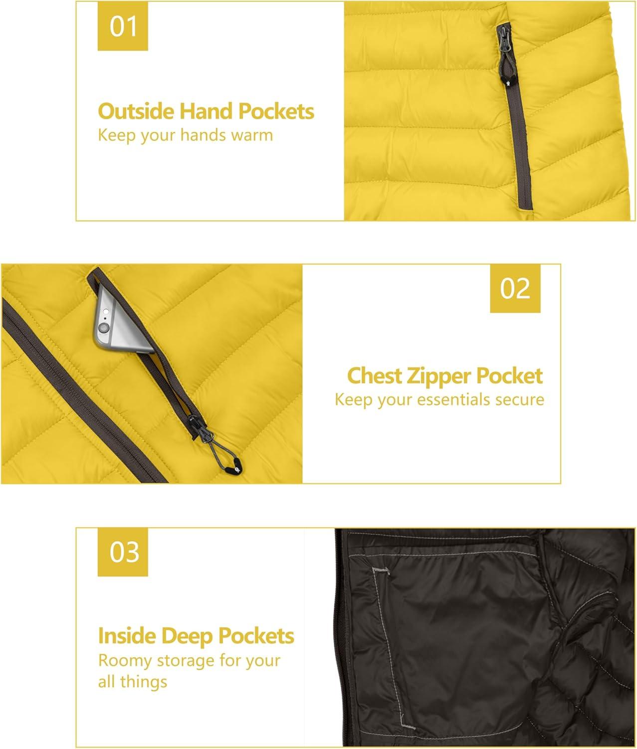 imageLittle Donkey Andy Womens Packable Lightweight Puffer Jacket Hooded Windproof Winter Coat with Recycled InsulationPackable Cyber Yellow