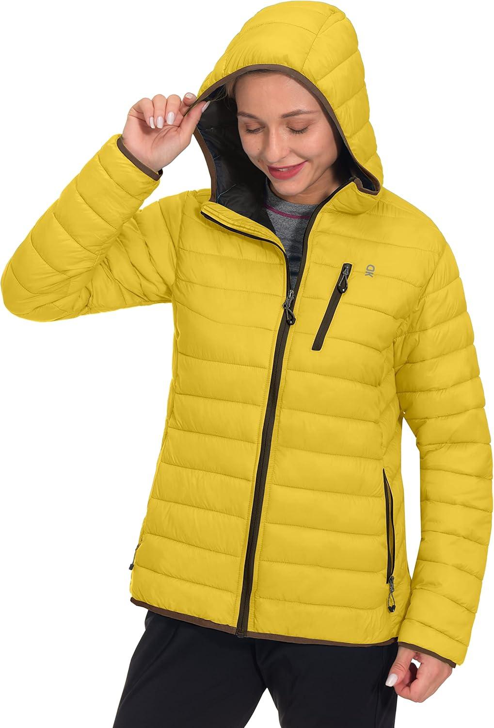 imageLittle Donkey Andy Womens Packable Lightweight Puffer Jacket Hooded Windproof Winter Coat with Recycled InsulationPackable Cyber Yellow