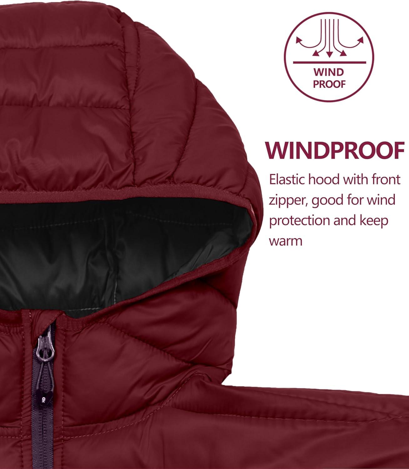 imageLittle Donkey Andy Womens Packable Lightweight Puffer Jacket Hooded Windproof Winter Coat with Recycled InsulationPackable Dark Red