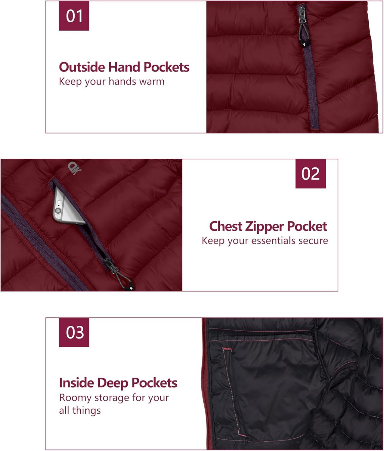 imageLittle Donkey Andy Womens Packable Lightweight Puffer Jacket Hooded Windproof Winter Coat with Recycled InsulationPackable Dark Red