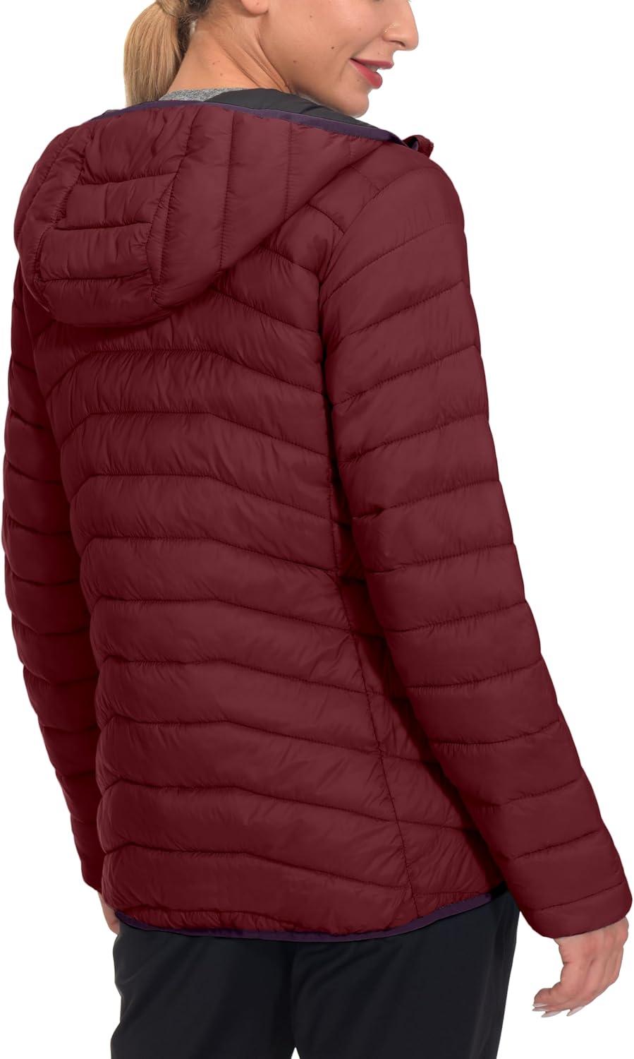 imageLittle Donkey Andy Womens Packable Lightweight Puffer Jacket Hooded Windproof Winter Coat with Recycled InsulationPackable Dark Red