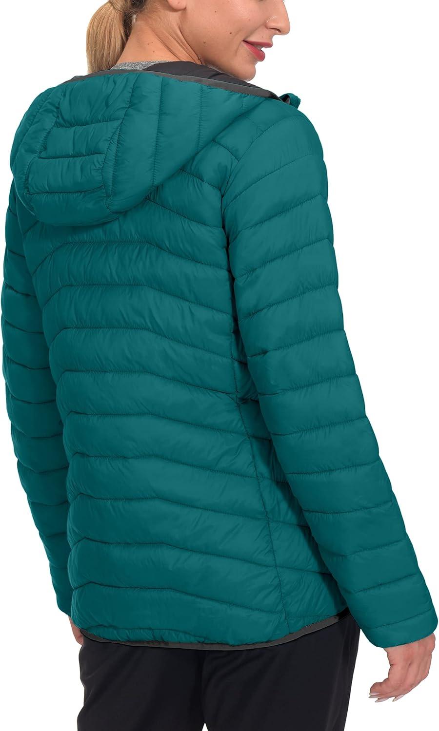 imageLittle Donkey Andy Womens Packable Lightweight Puffer Jacket Hooded Windproof Winter Coat with Recycled InsulationPackable Green