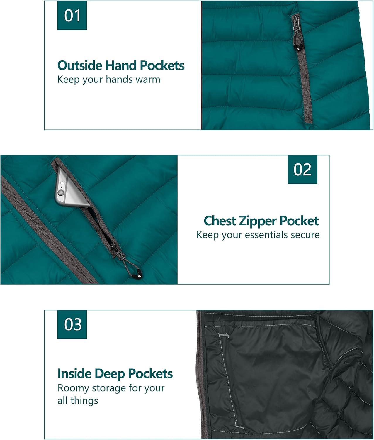 imageLittle Donkey Andy Womens Packable Lightweight Puffer Jacket Hooded Windproof Winter Coat with Recycled InsulationPackable Green