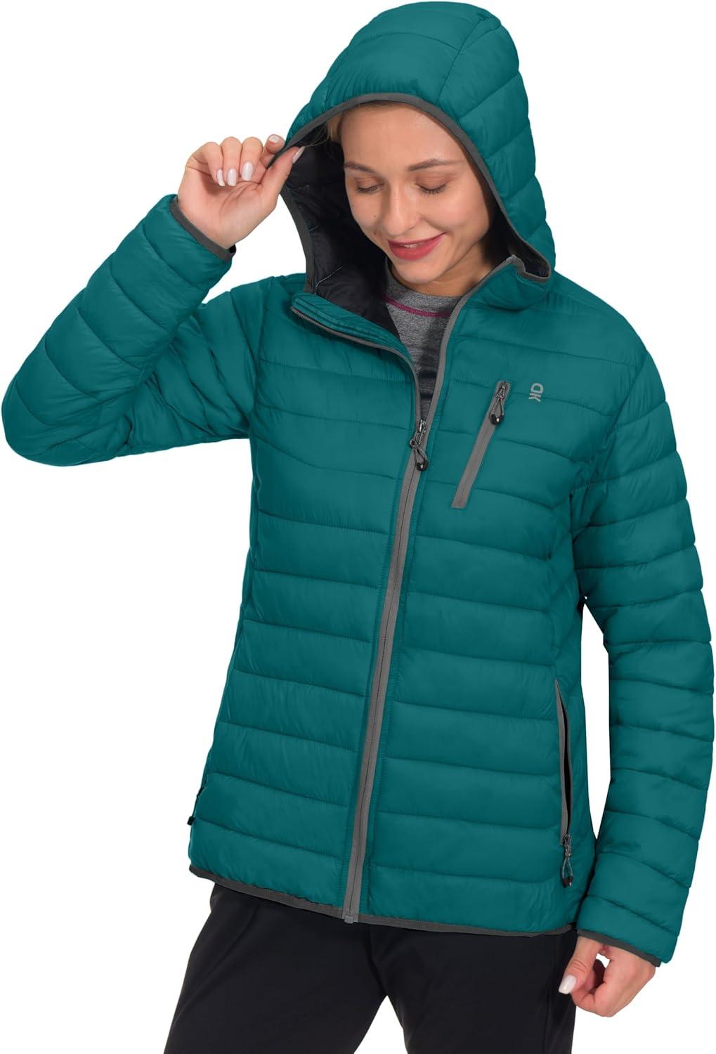 imageLittle Donkey Andy Womens Packable Lightweight Puffer Jacket Hooded Windproof Winter Coat with Recycled InsulationPackable Green