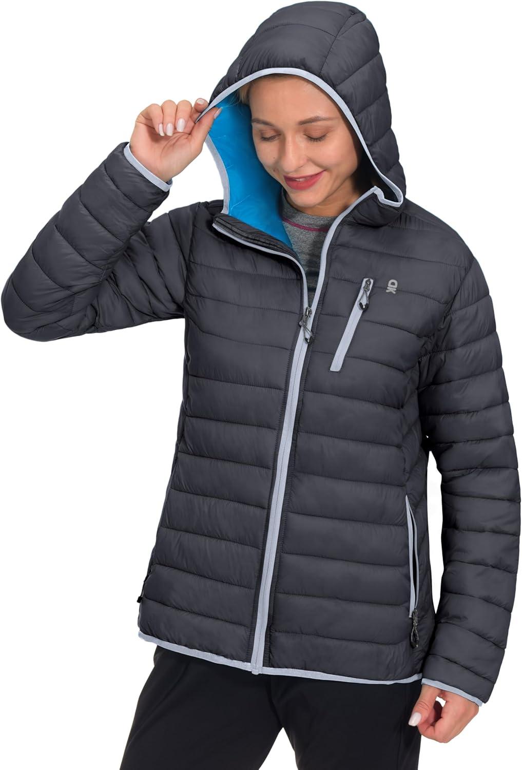 imageLittle Donkey Andy Womens Packable Lightweight Puffer Jacket Hooded Windproof Winter Coat with Recycled InsulationPackable Grey