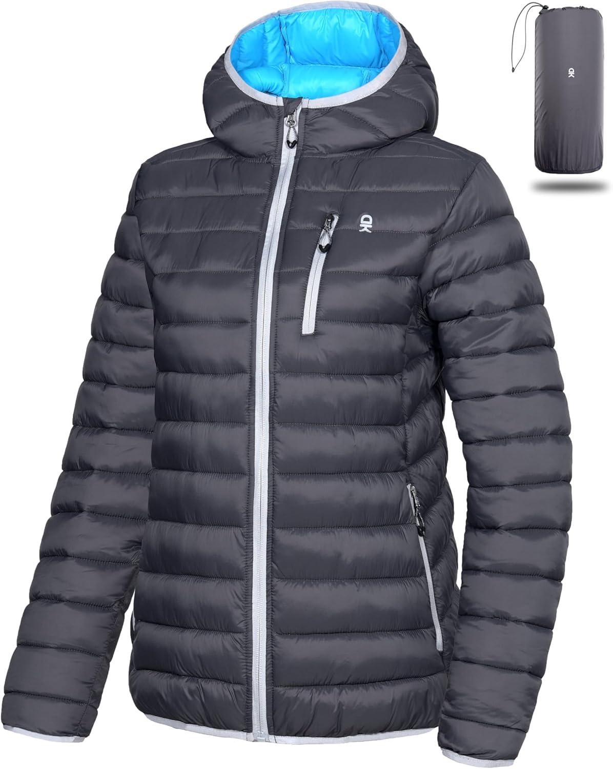 imageLittle Donkey Andy Womens Packable Lightweight Puffer Jacket Hooded Windproof Winter Coat with Recycled InsulationPackable Grey
