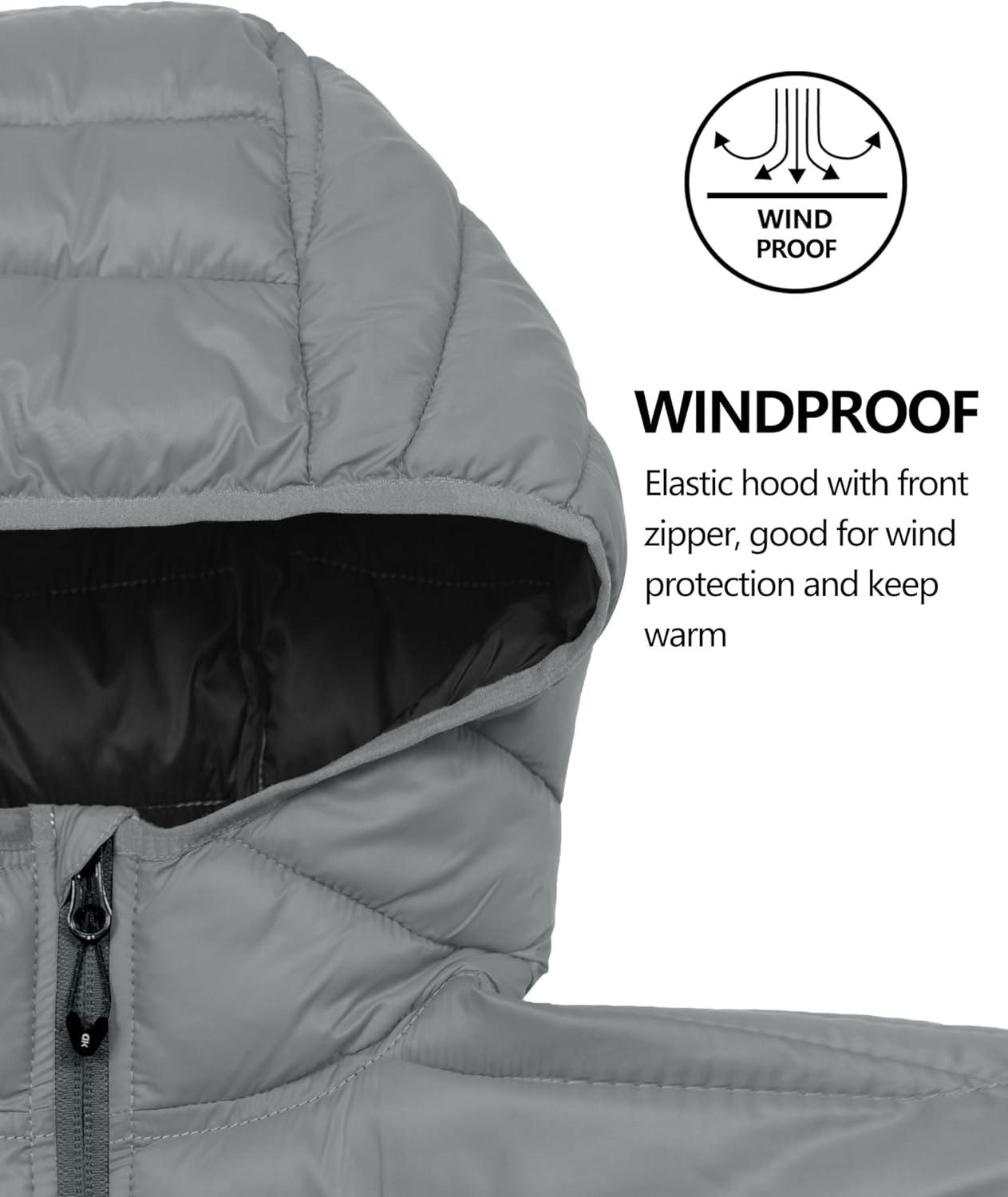 imageLittle Donkey Andy Womens Packable Lightweight Puffer Jacket Hooded Windproof Winter Coat with Recycled InsulationPackable Light Grey