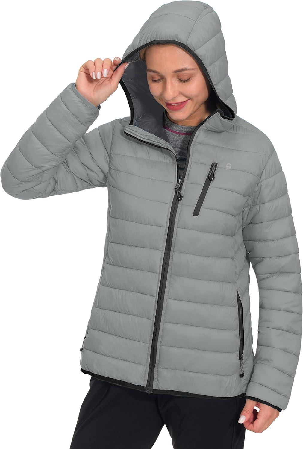 imageLittle Donkey Andy Womens Packable Lightweight Puffer Jacket Hooded Windproof Winter Coat with Recycled InsulationPackable Light Grey