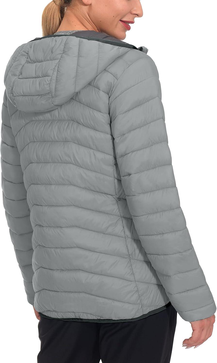 imageLittle Donkey Andy Womens Packable Lightweight Puffer Jacket Hooded Windproof Winter Coat with Recycled InsulationPackable Light Grey