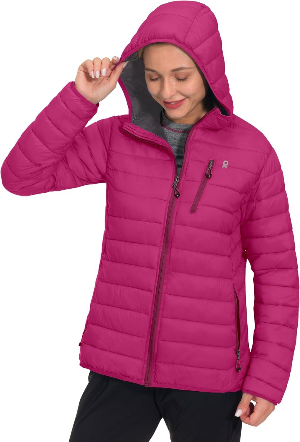 imageLittle Donkey Andy Womens Packable Lightweight Puffer Jacket Hooded Windproof Winter Coat with Recycled InsulationPackable Rose