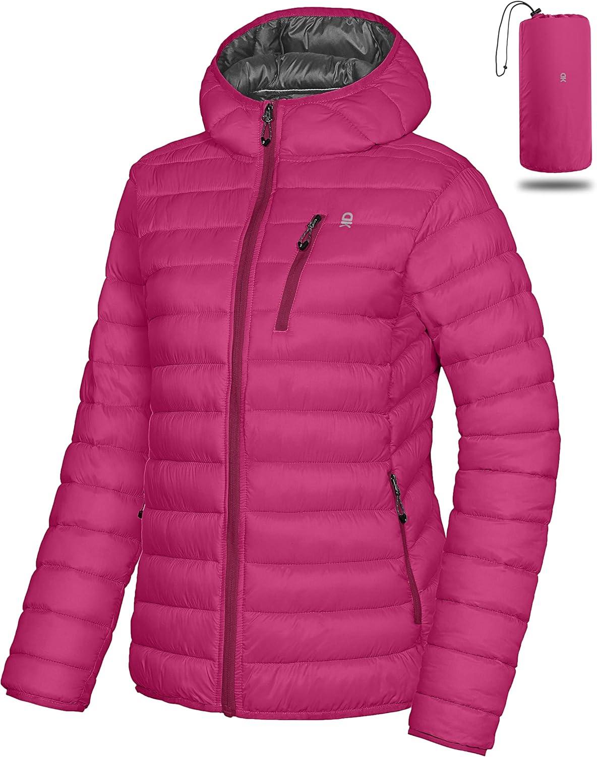 imageLittle Donkey Andy Womens Packable Lightweight Puffer Jacket Hooded Windproof Winter Coat with Recycled InsulationPackable Rose