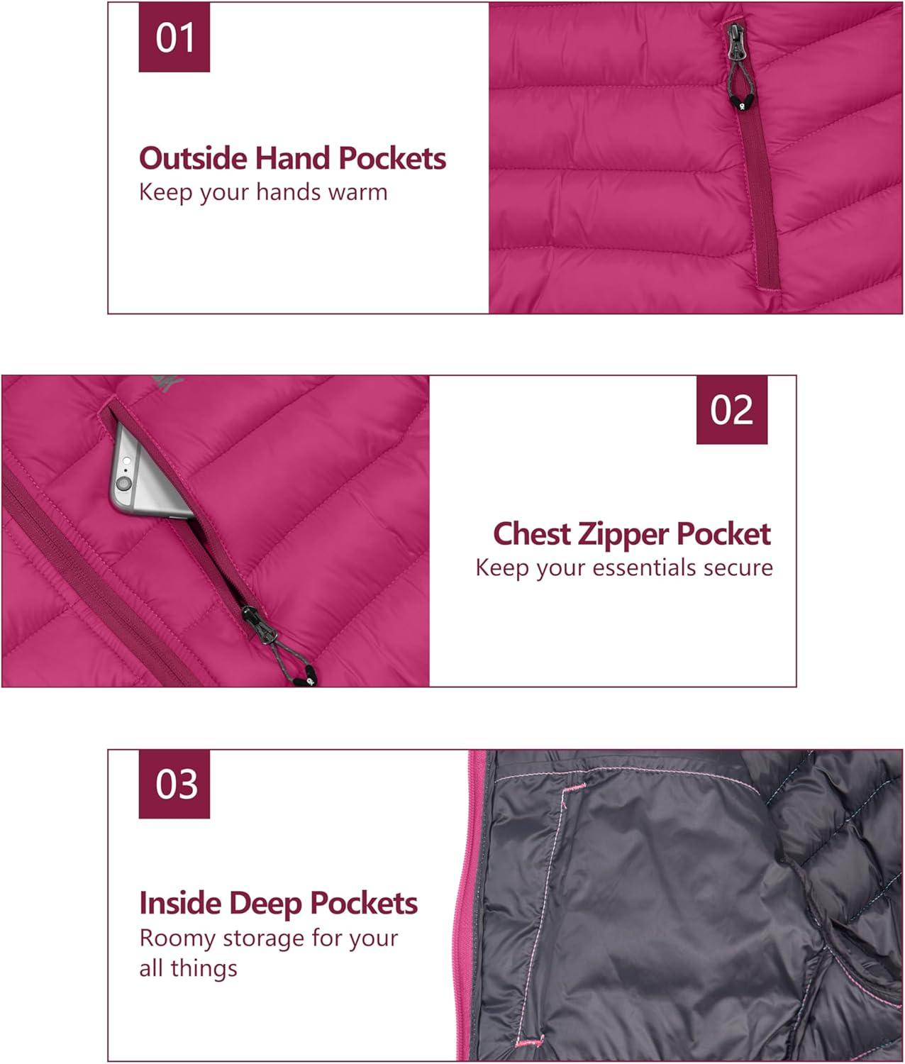 imageLittle Donkey Andy Womens Packable Lightweight Puffer Jacket Hooded Windproof Winter Coat with Recycled InsulationPackable Rose