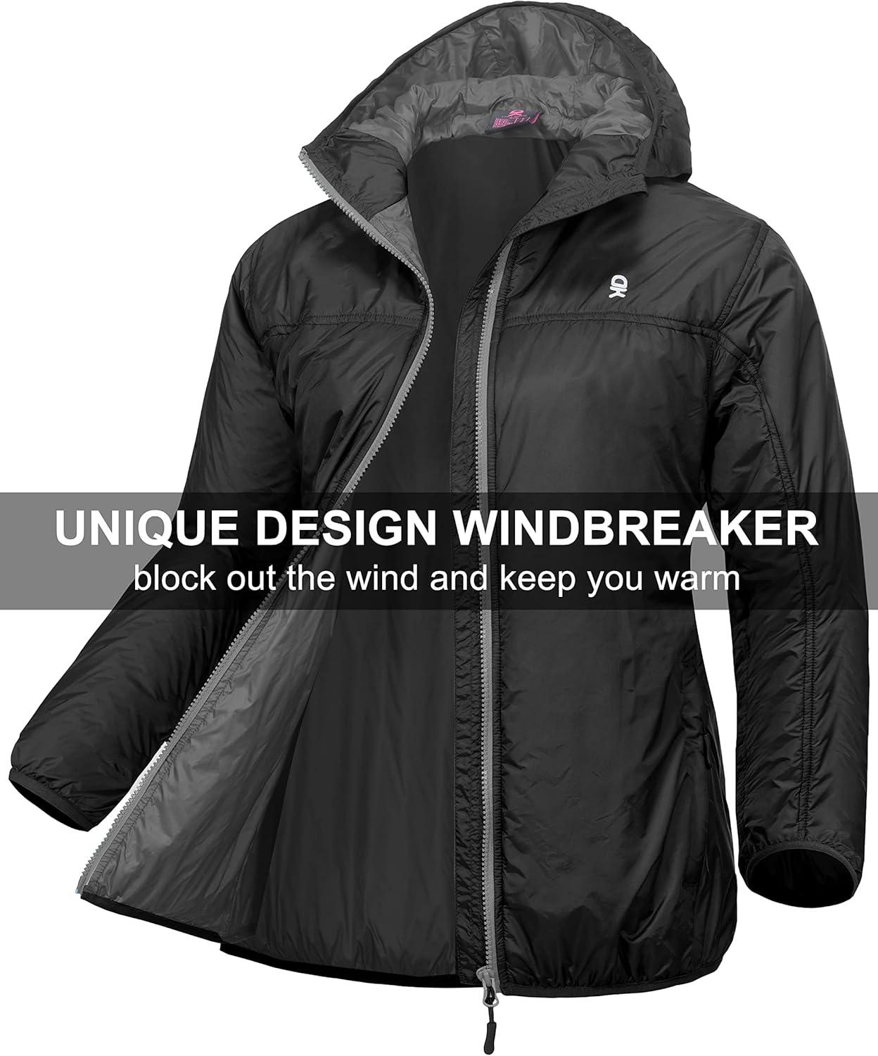 imageLittle Donkey Andy Womens Packable Lightweight Running Jacket Water Resistant Hooded Windbreaker for Hiking Cycling CampingB Insulation Black