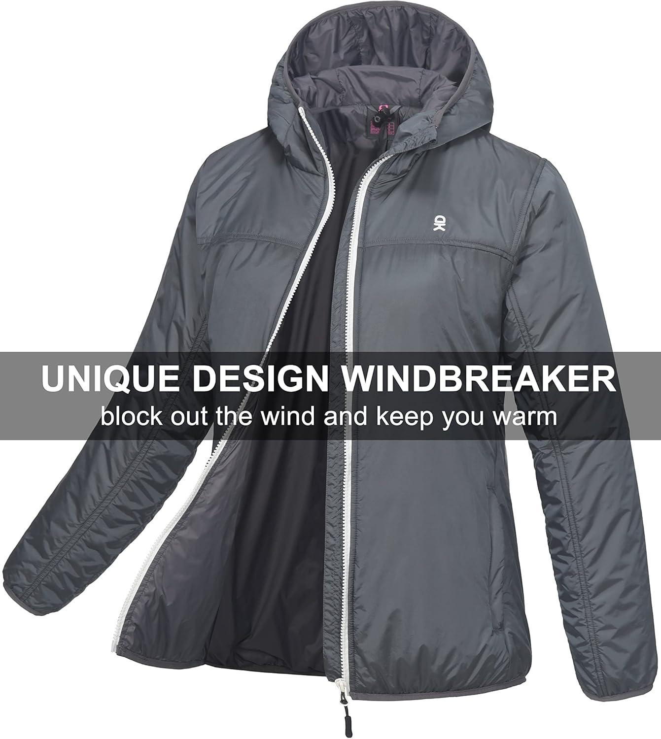 imageLittle Donkey Andy Womens Packable Lightweight Running Jacket Water Resistant Hooded Windbreaker for Hiking Cycling CampingB Insulation Gray