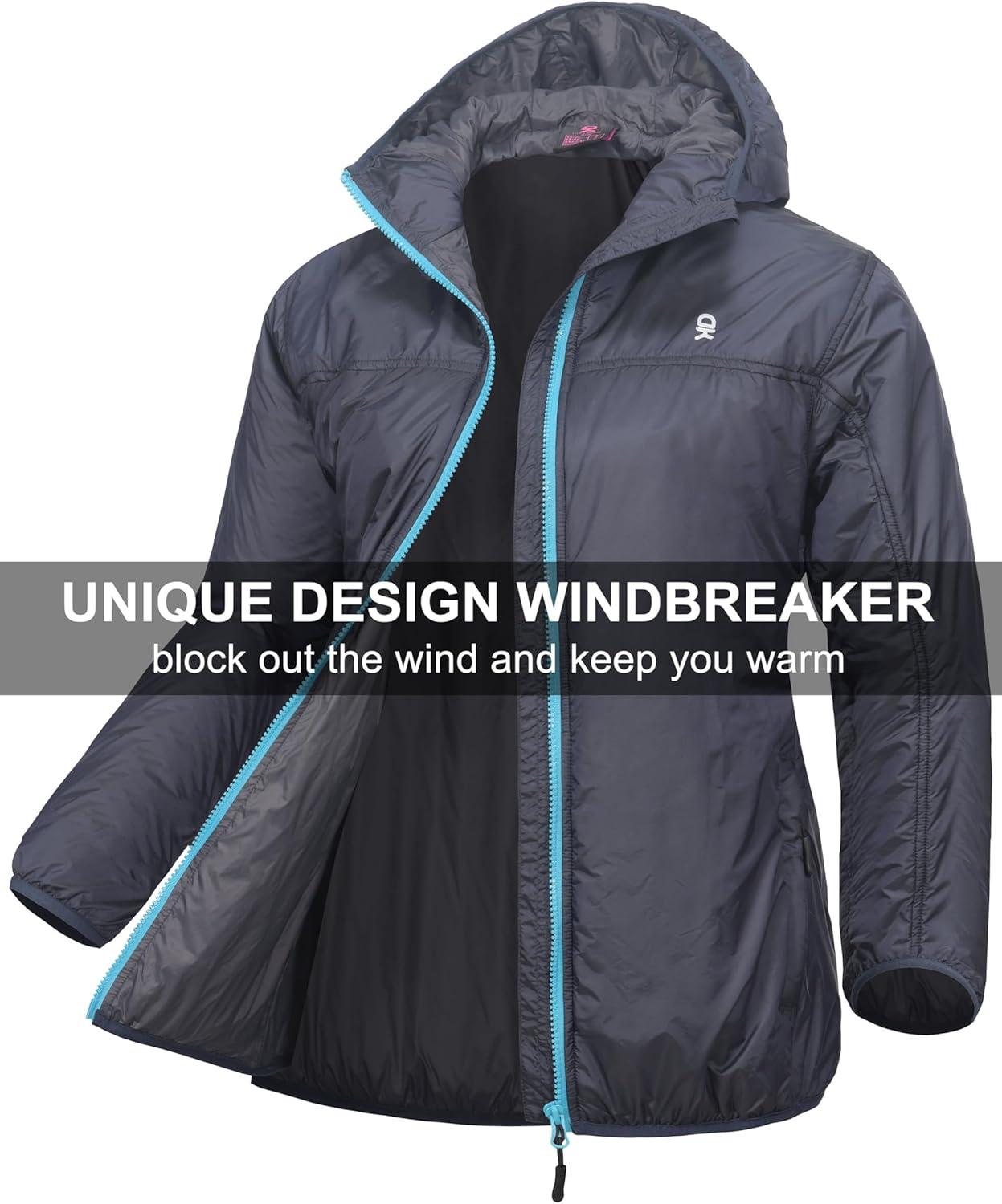 imageLittle Donkey Andy Womens Packable Lightweight Running Jacket Water Resistant Hooded Windbreaker for Hiking Cycling CampingB Insulation Navy Blue