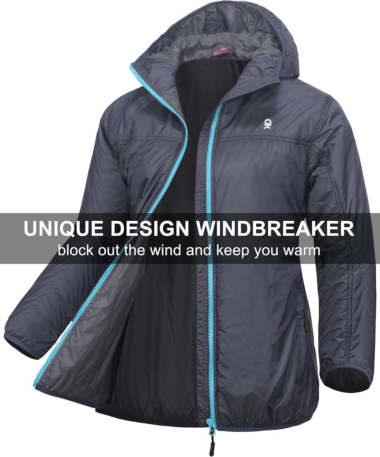 imageLittle Donkey Andy Womens Packable Lightweight Running Jacket Water Resistant Hooded Windbreaker for Hiking Cycling CampingB Insulation Navy Blue
