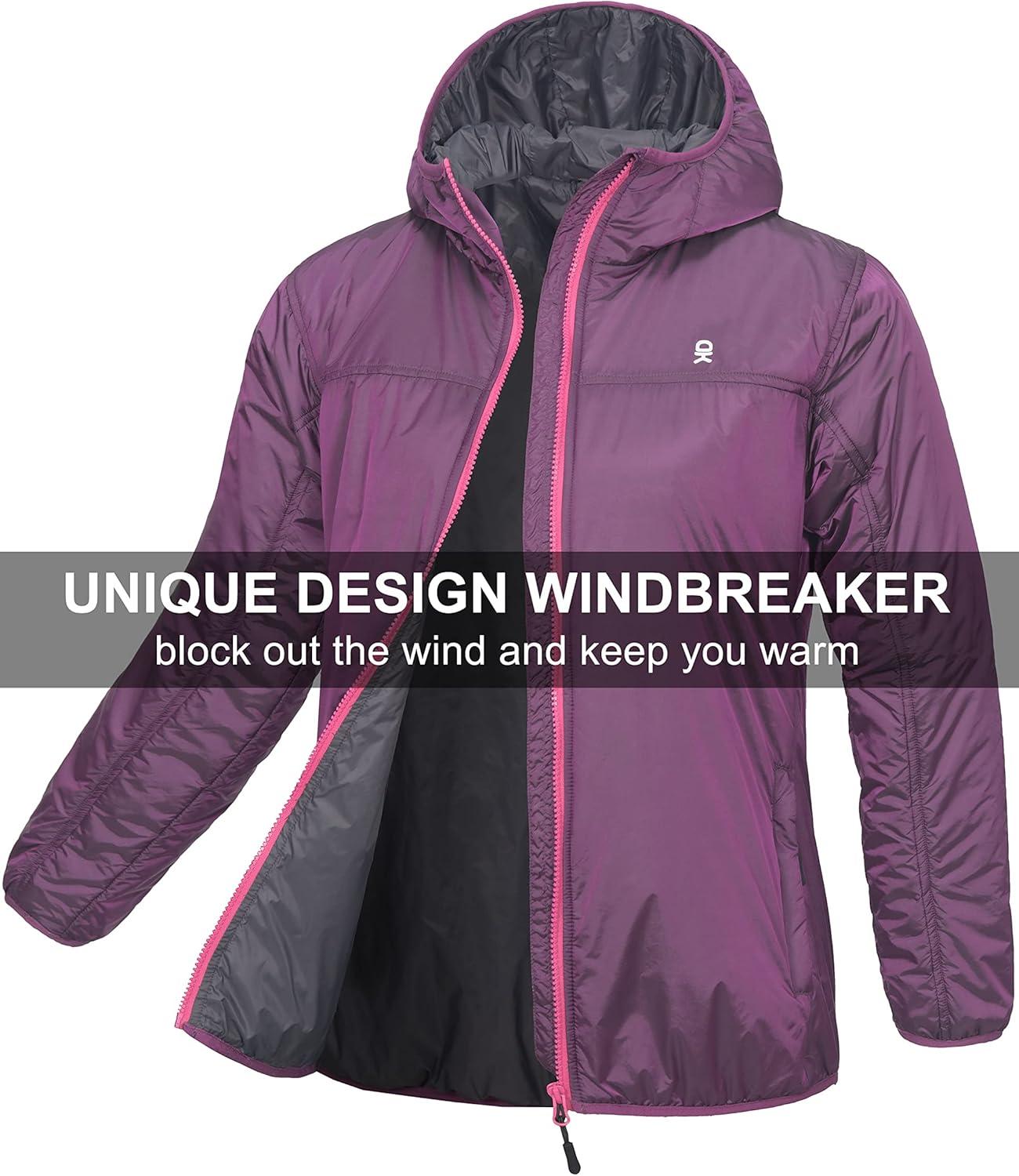 imageLittle Donkey Andy Womens Packable Lightweight Running Jacket Water Resistant Hooded Windbreaker for Hiking Cycling CampingB Insulation Purple