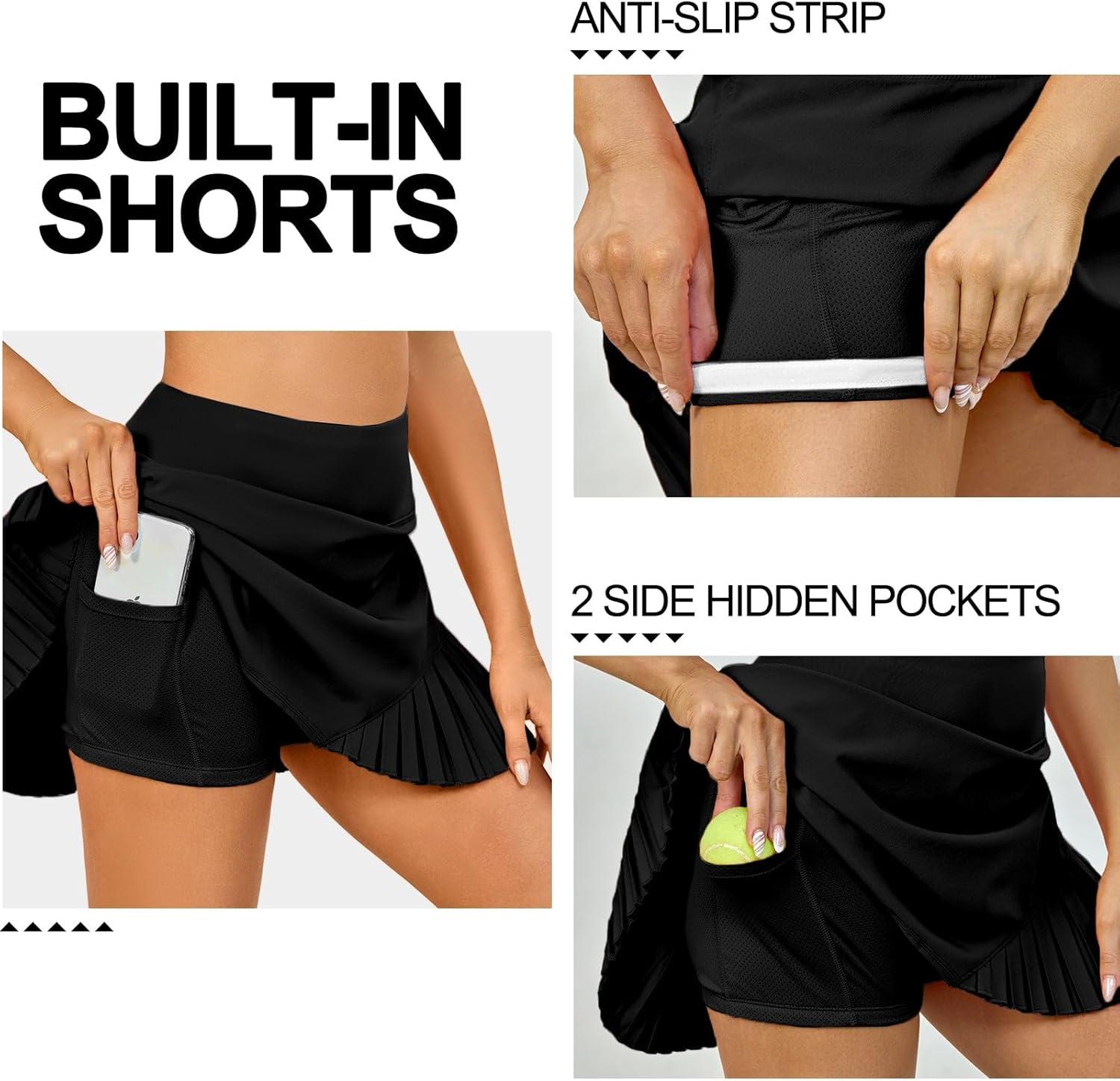 imageLittle Donkey Andy Womens Pleated Tennis Skirts Athletic Golf Skorts High Waisted Casual Workout Sports Running SkirtsAblack