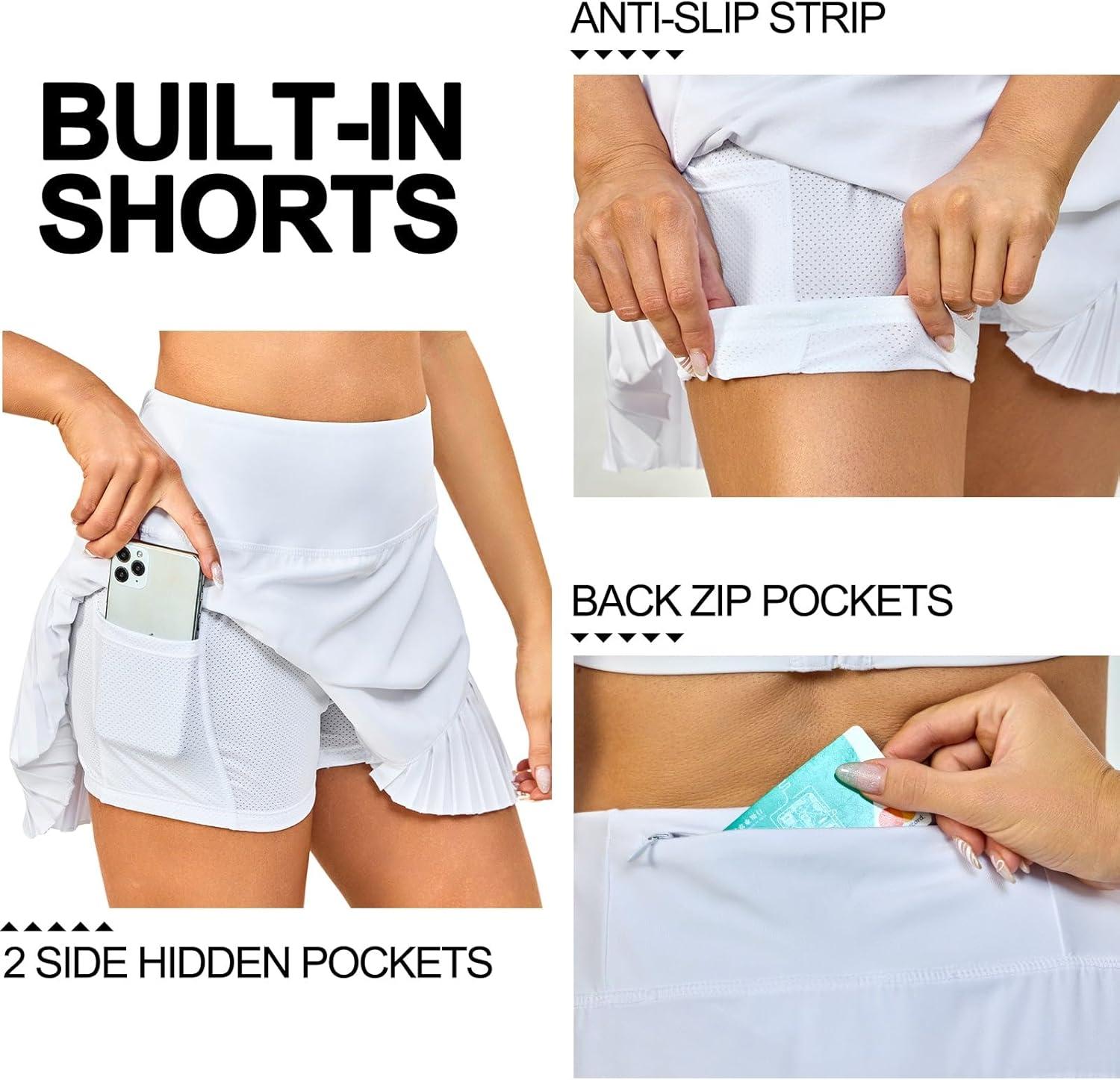 imageLittle Donkey Andy Womens Pleated Tennis Skirts Athletic Golf Skorts High Waisted Casual Workout Sports Running SkirtsAwhite