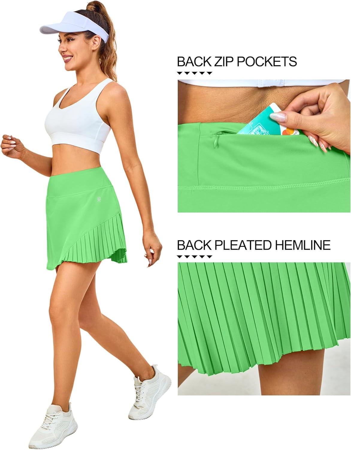 imageLittle Donkey Andy Womens Pleated Tennis Skirts Athletic Golf Skorts High Waisted Casual Workout Sports Running SkirtsFluorescent Green