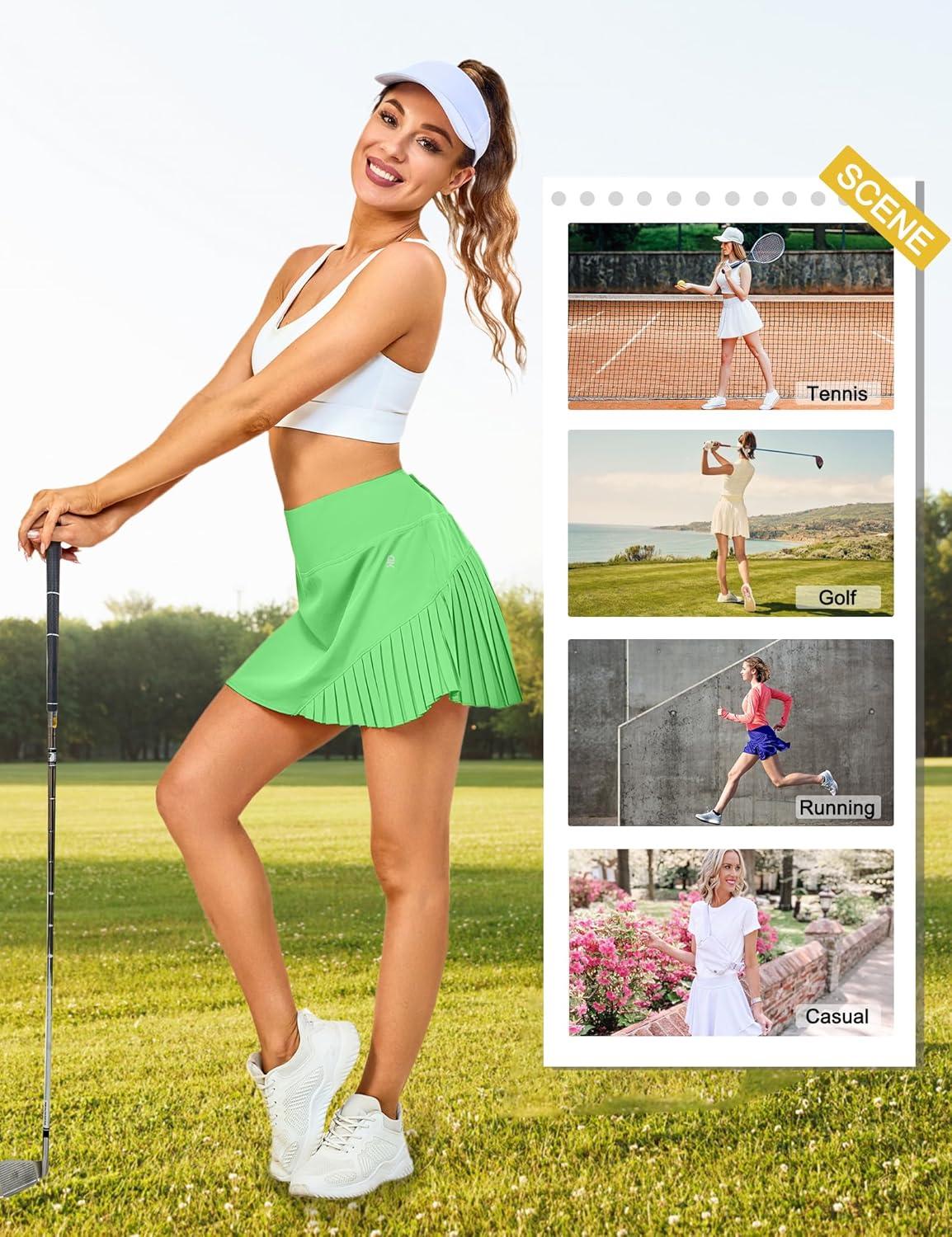 imageLittle Donkey Andy Womens Pleated Tennis Skirts Athletic Golf Skorts High Waisted Casual Workout Sports Running SkirtsFluorescent Green
