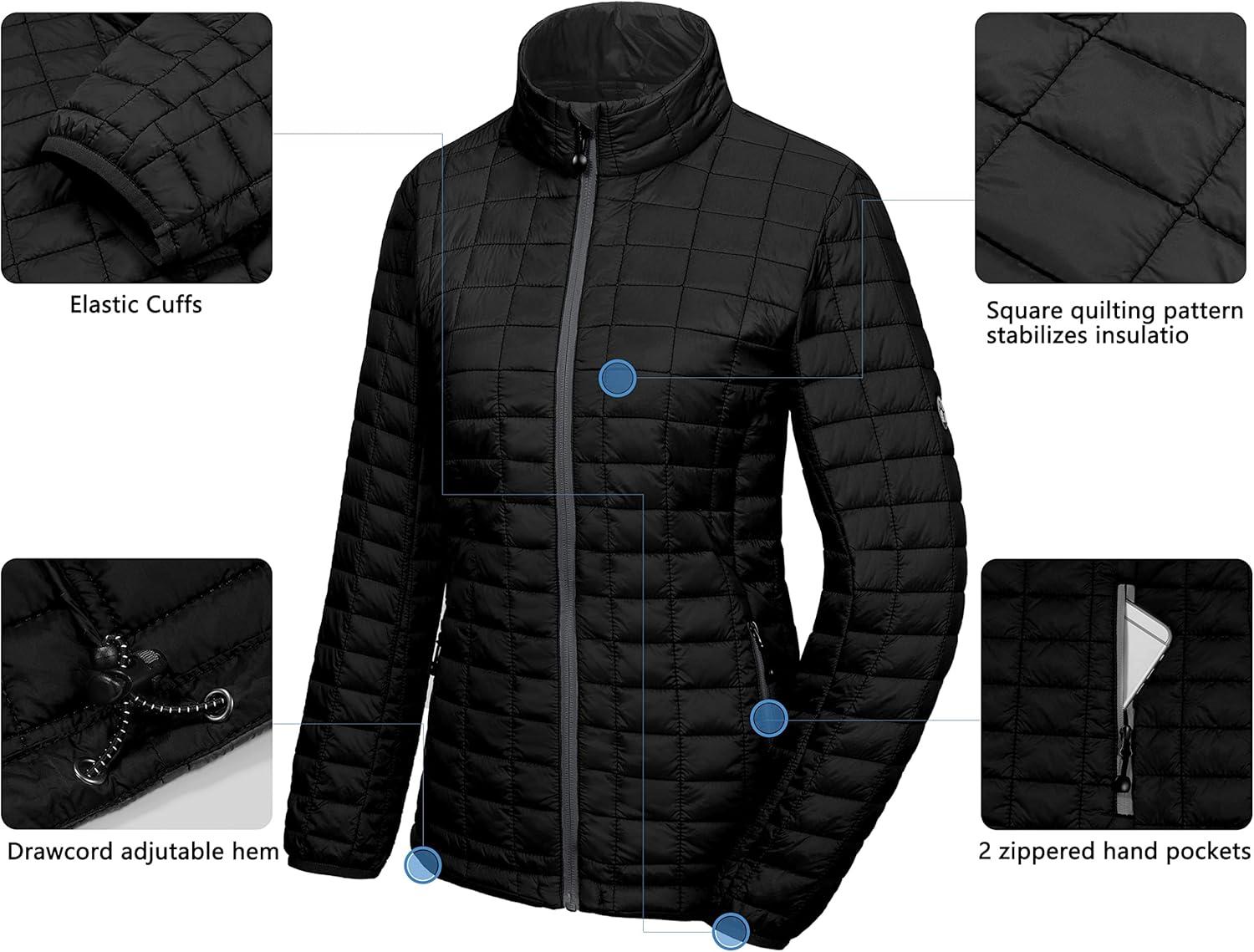 imageLittle Donkey Andy Womens Puffer Jacket Lightweight Warm Hiking Jacket with PostConsumer Synthetic InsulationBlack