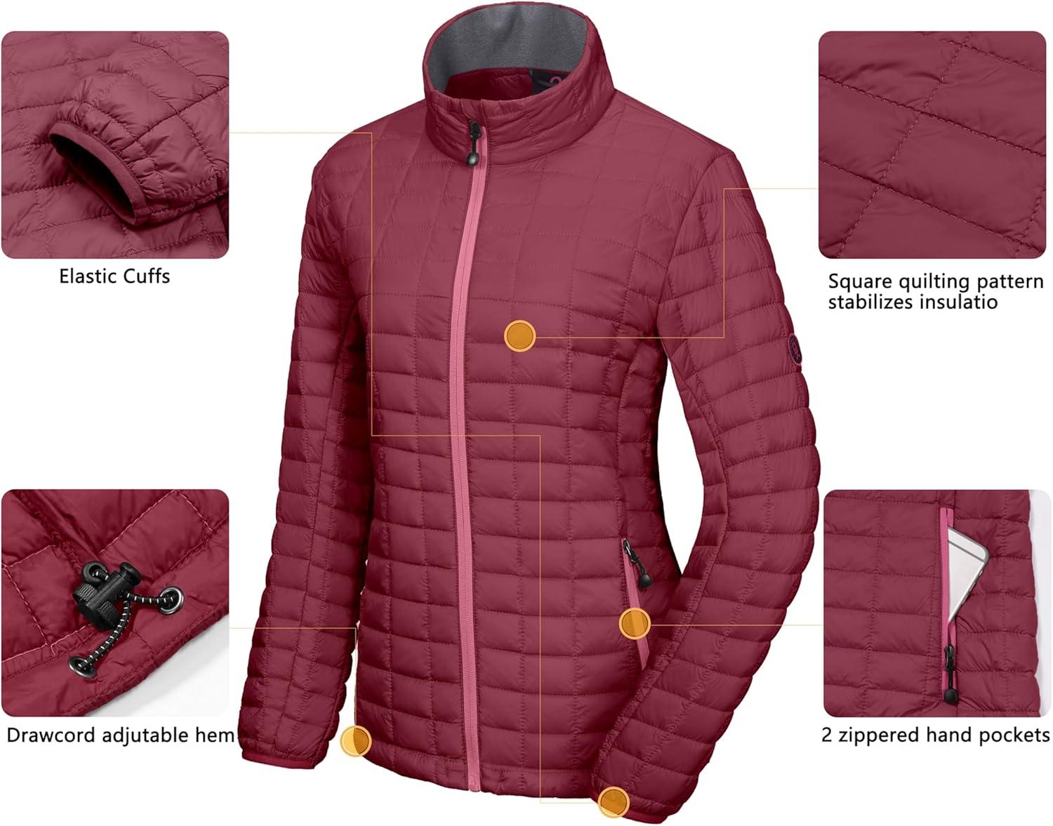 imageLittle Donkey Andy Womens Puffer Jacket Lightweight Warm Hiking Jacket with PostConsumer Synthetic InsulationDark Red