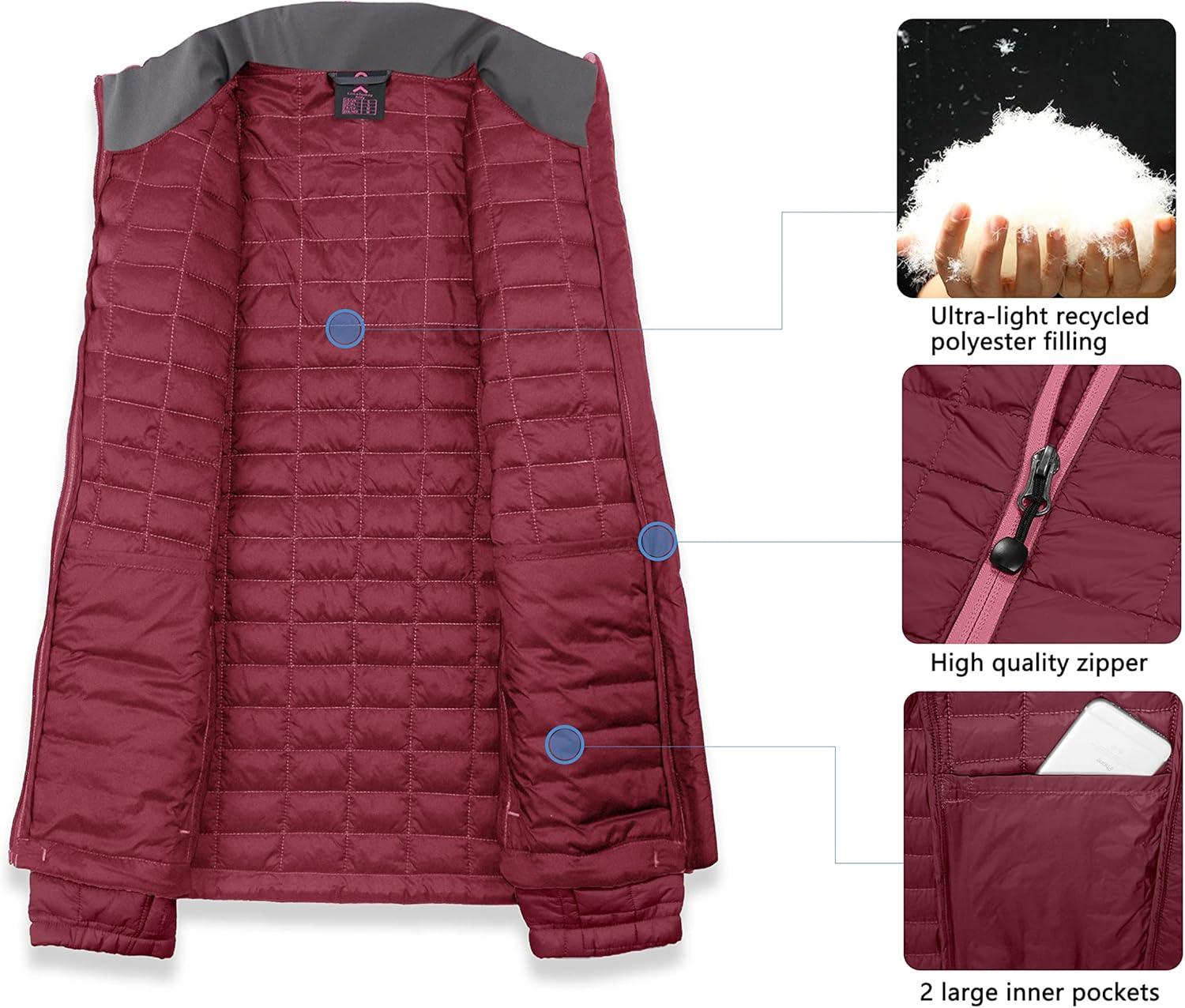 imageLittle Donkey Andy Womens Puffer Jacket Lightweight Warm Hiking Jacket with PostConsumer Synthetic InsulationDark Red