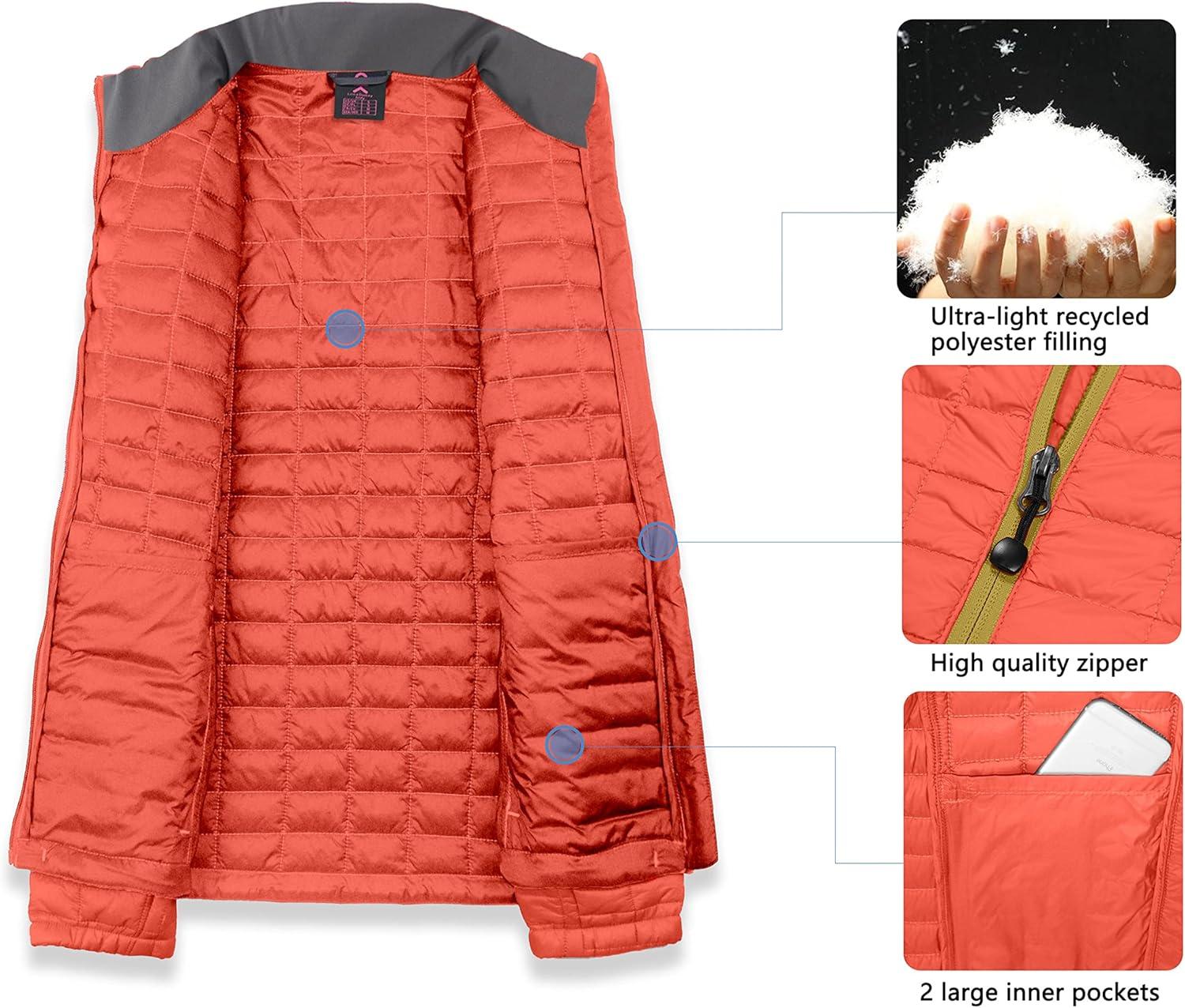 imageLittle Donkey Andy Womens Puffer Jacket Lightweight Warm Hiking Jacket with PostConsumer Synthetic InsulationOrange