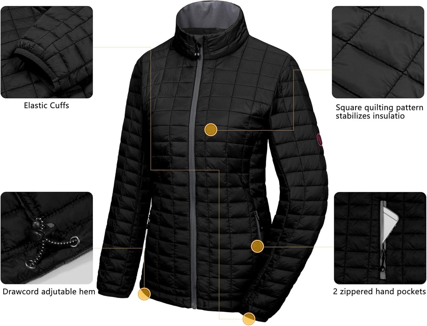 imageLittle Donkey Andy Womens Puffer Jacket Lightweight Warm Hiking Jacket with PostConsumer Synthetic InsulationUpgrade Black