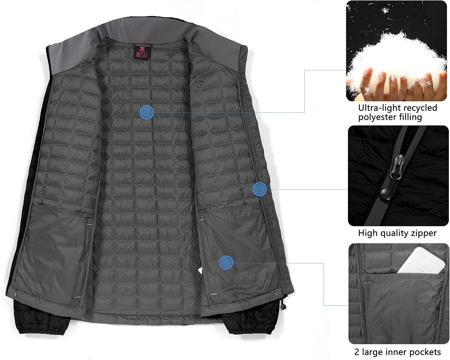imageLittle Donkey Andy Womens Puffer Jacket Lightweight Warm Hiking Jacket with PostConsumer Synthetic InsulationUpgrade Black