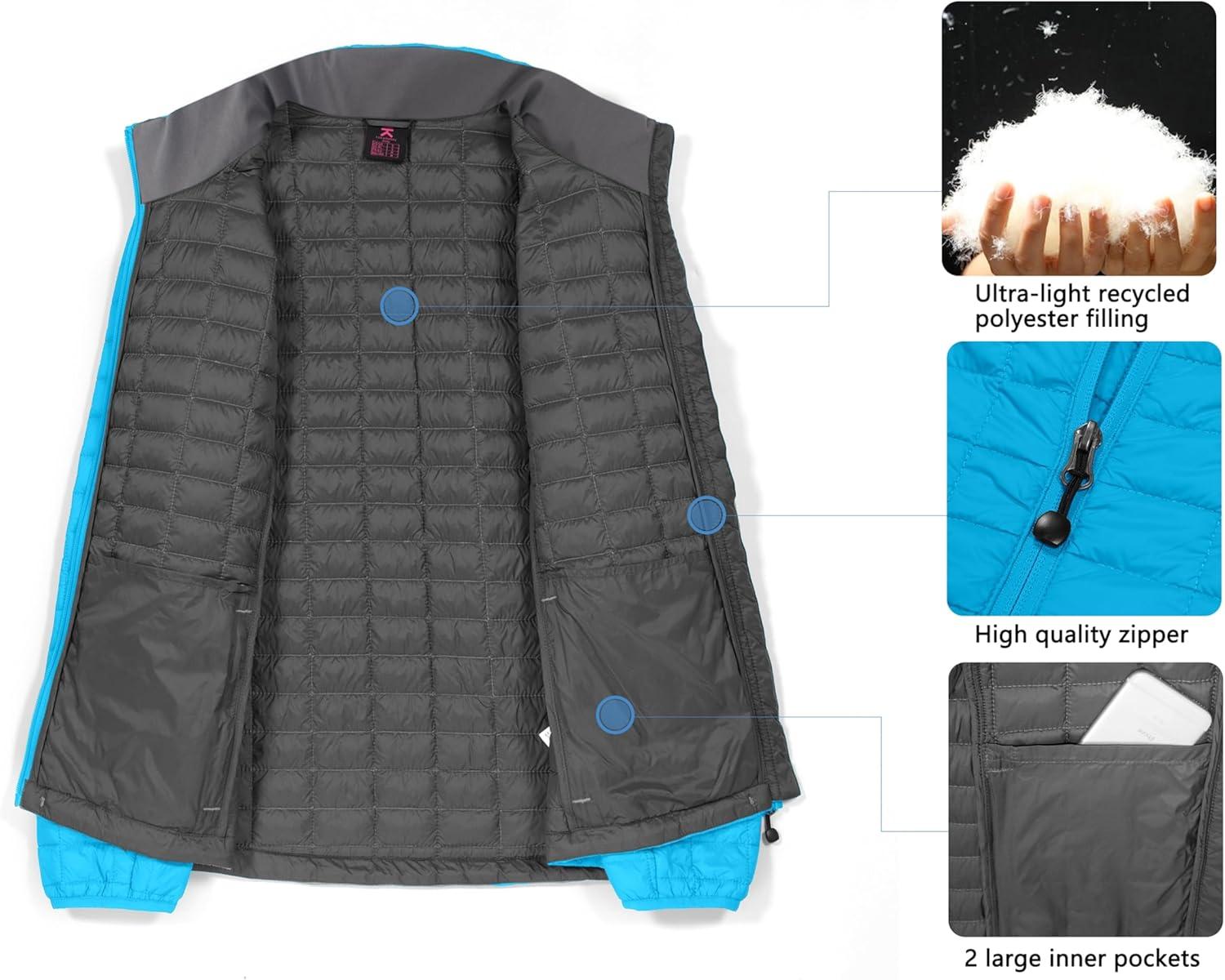 imageLittle Donkey Andy Womens Puffer Jacket Lightweight Warm Hiking Jacket with PostConsumer Synthetic InsulationUpgrade Blue