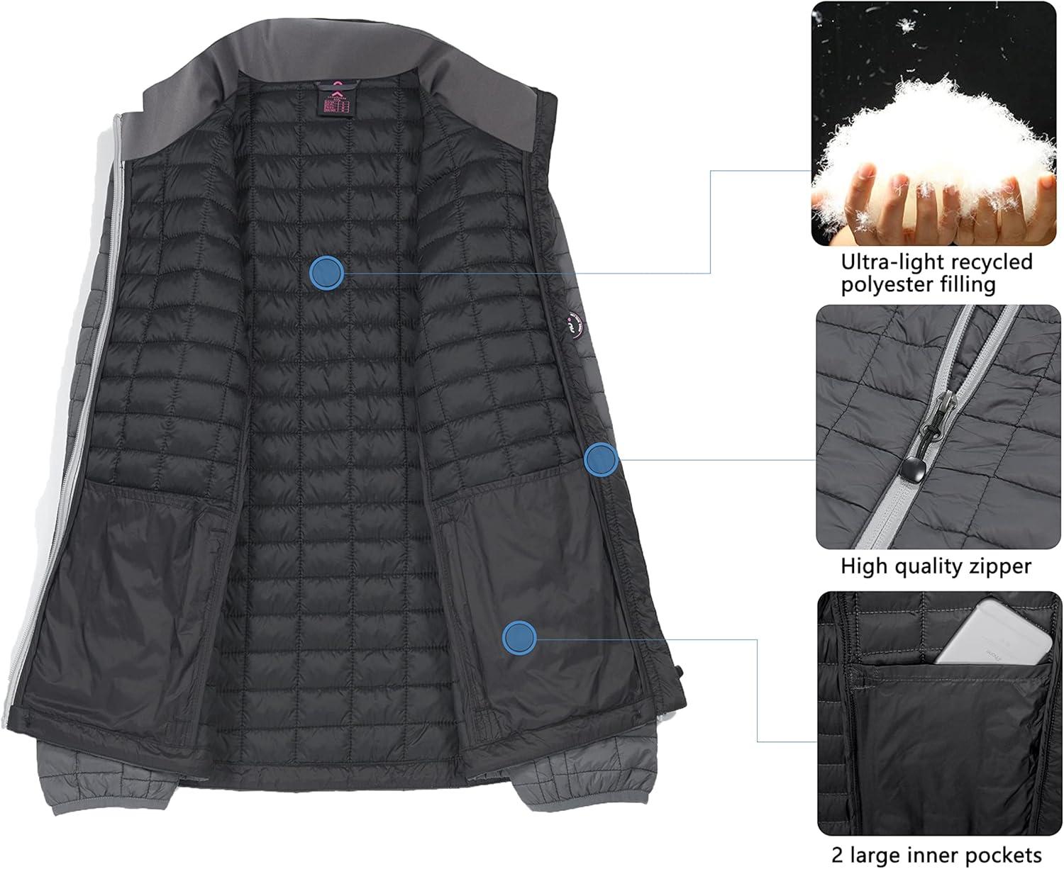 imageLittle Donkey Andy Womens Puffer Jacket Lightweight Warm Hiking Jacket with PostConsumer Synthetic InsulationUpgrade Grey