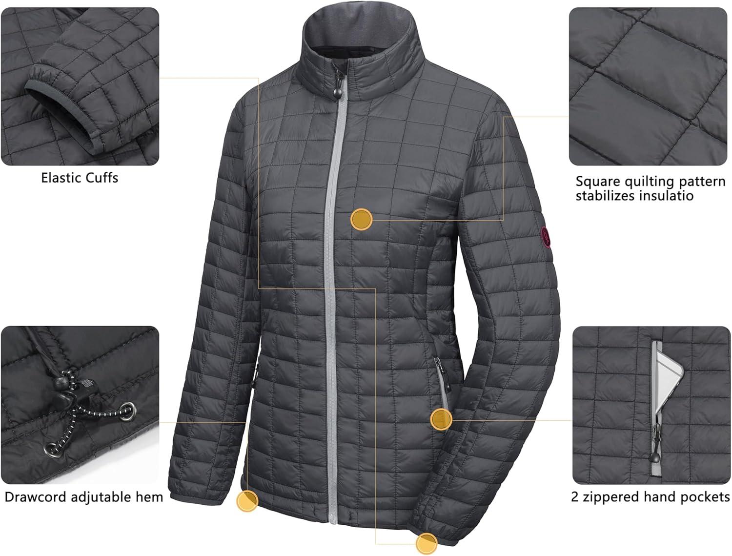 imageLittle Donkey Andy Womens Puffer Jacket Lightweight Warm Hiking Jacket with PostConsumer Synthetic InsulationUpgrade Grey